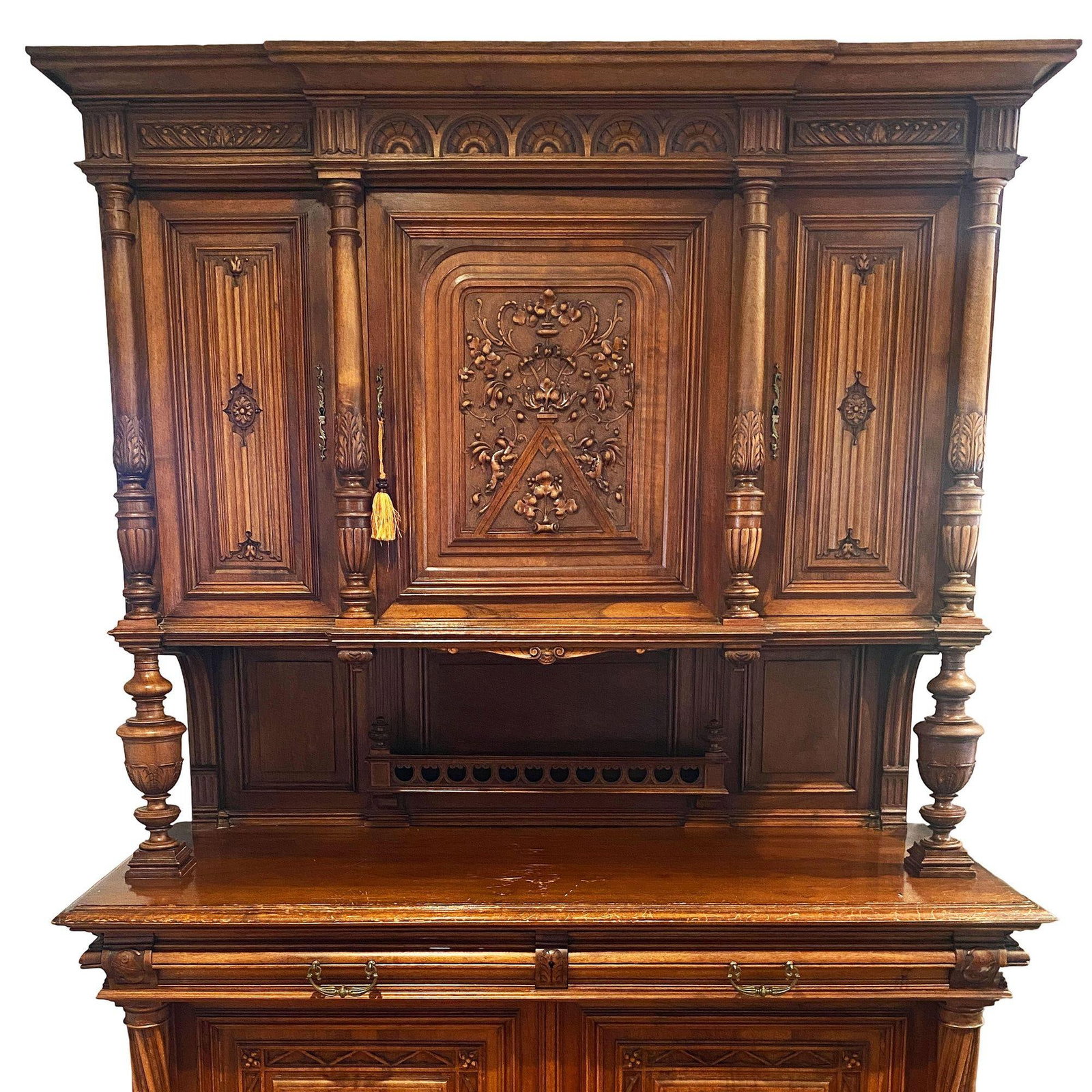 19th Century French Henry II Renaissance Carved Walnut Buffet Sideboard Cabinet - 10