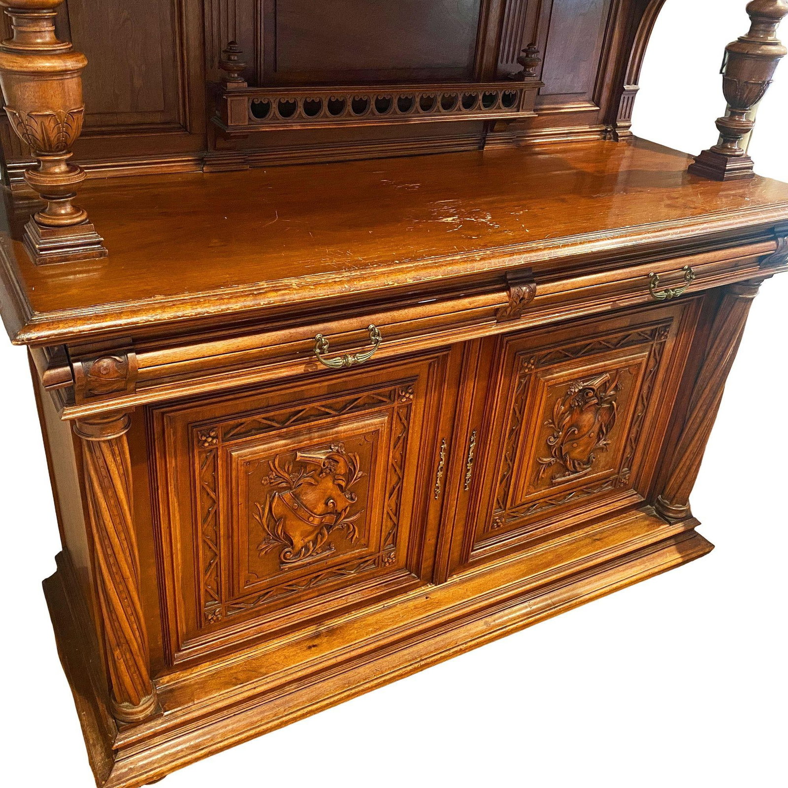 19th Century French Henry II Renaissance Carved Walnut Buffet Sideboard Cabinet - 12