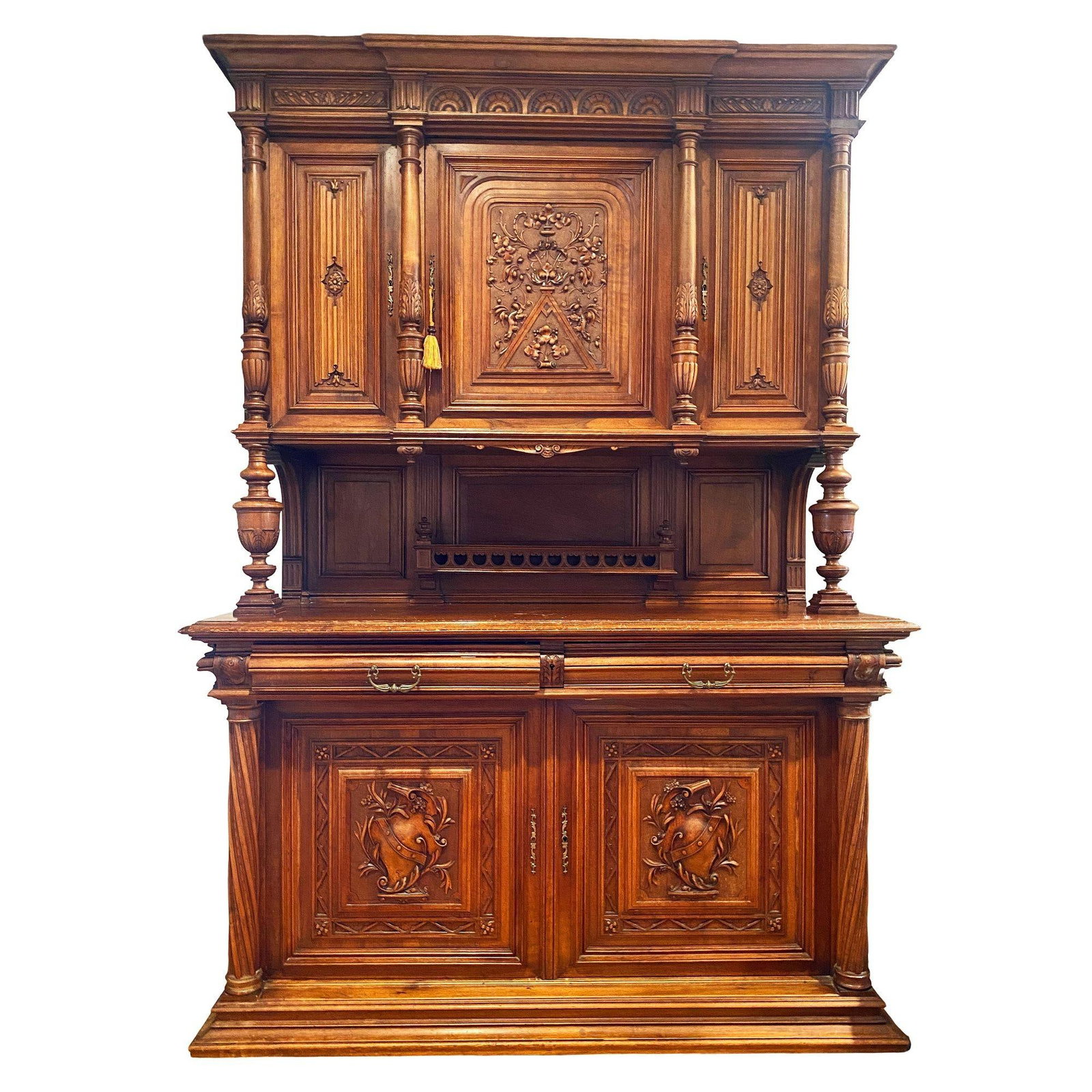 19th Century French Henry II Renaissance Carved Walnut Buffet Sideboard Cabinet - 8