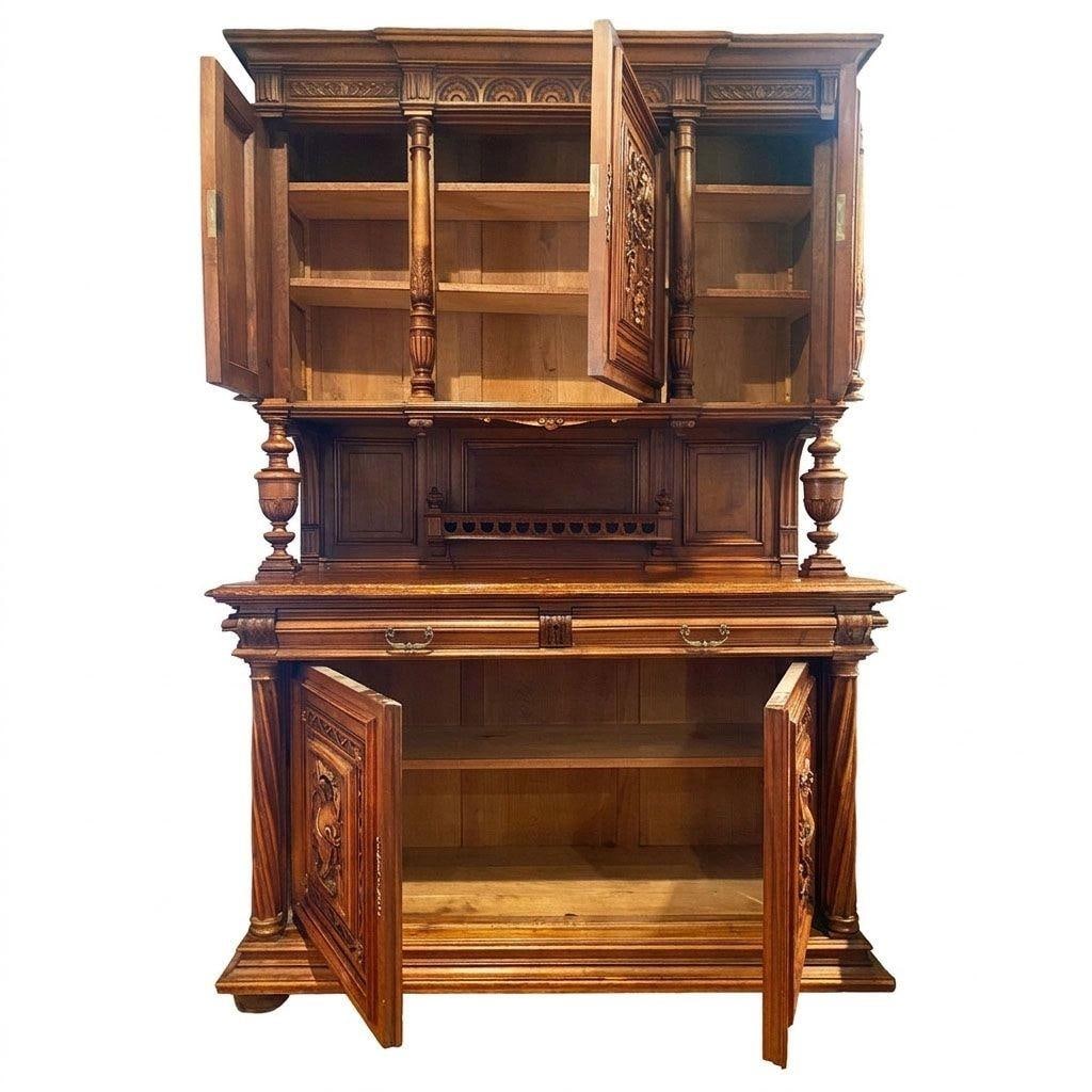 19th Century French Henry II Renaissance Carved Walnut Buffet Sideboard Cabinet - 9