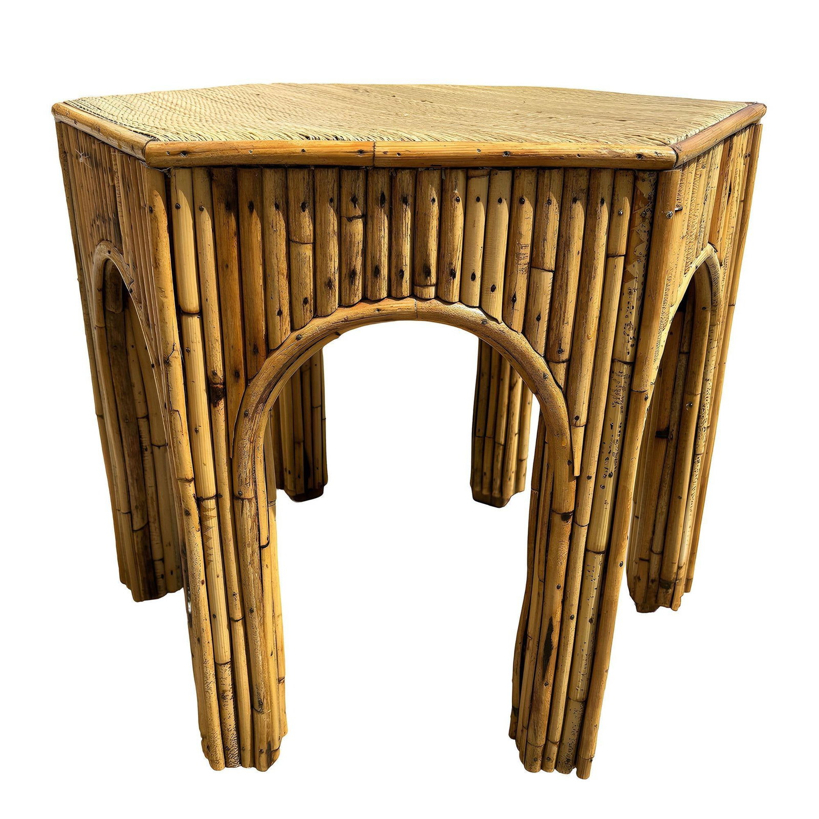 Restored Victorian Reed Stick Rattan Hexagon Arched Side Table - 17
