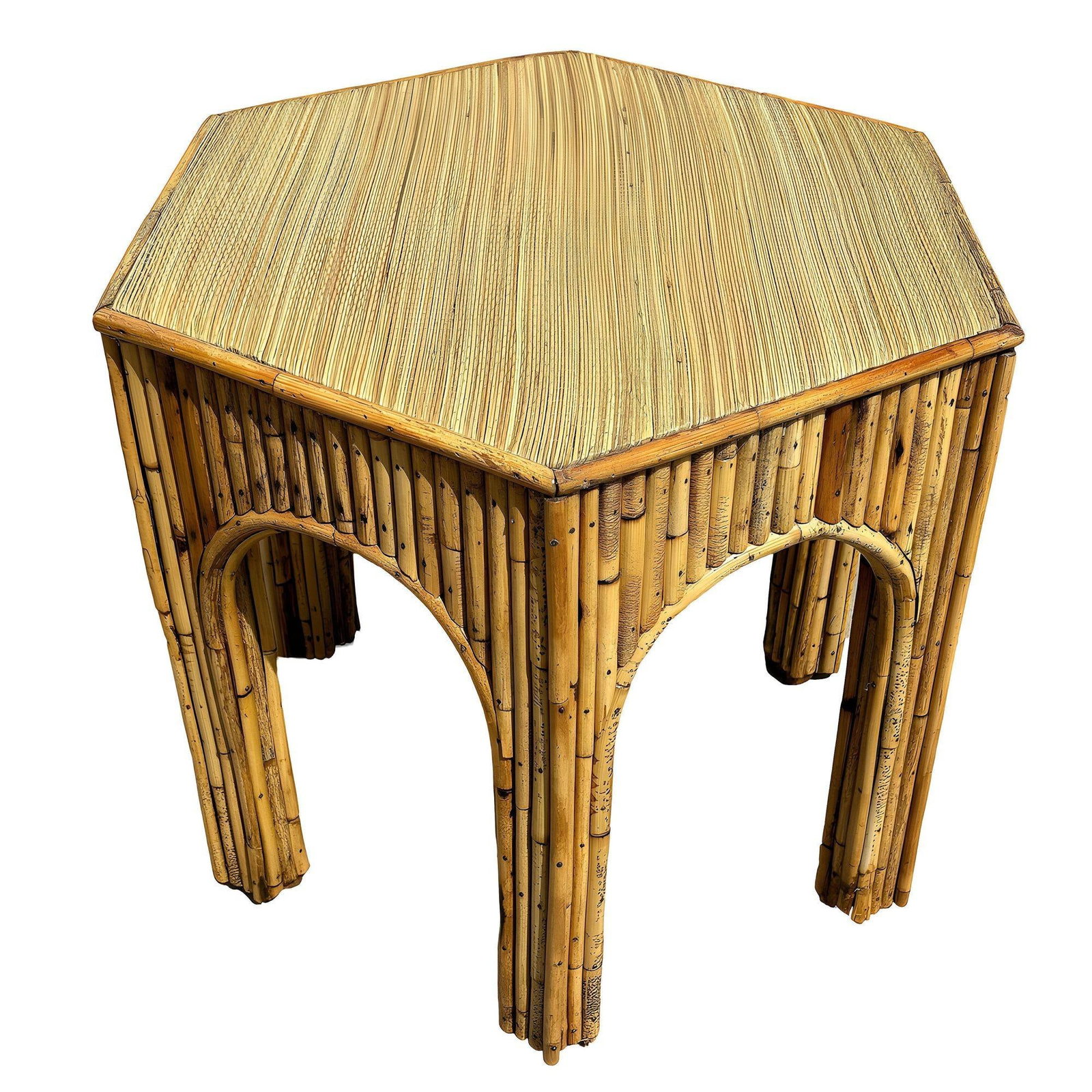 Restored Victorian Reed Stick Rattan Hexagon Arched Side Table - 2