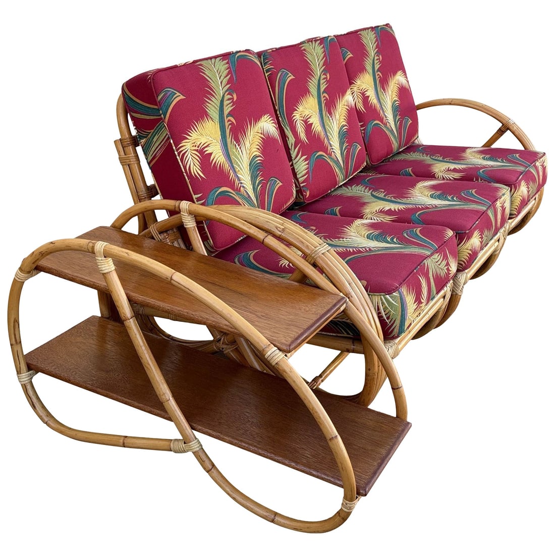 Restored Rattan 3-Strand Full Round Pretzel Sofa & Side Table Living Room Set - 13