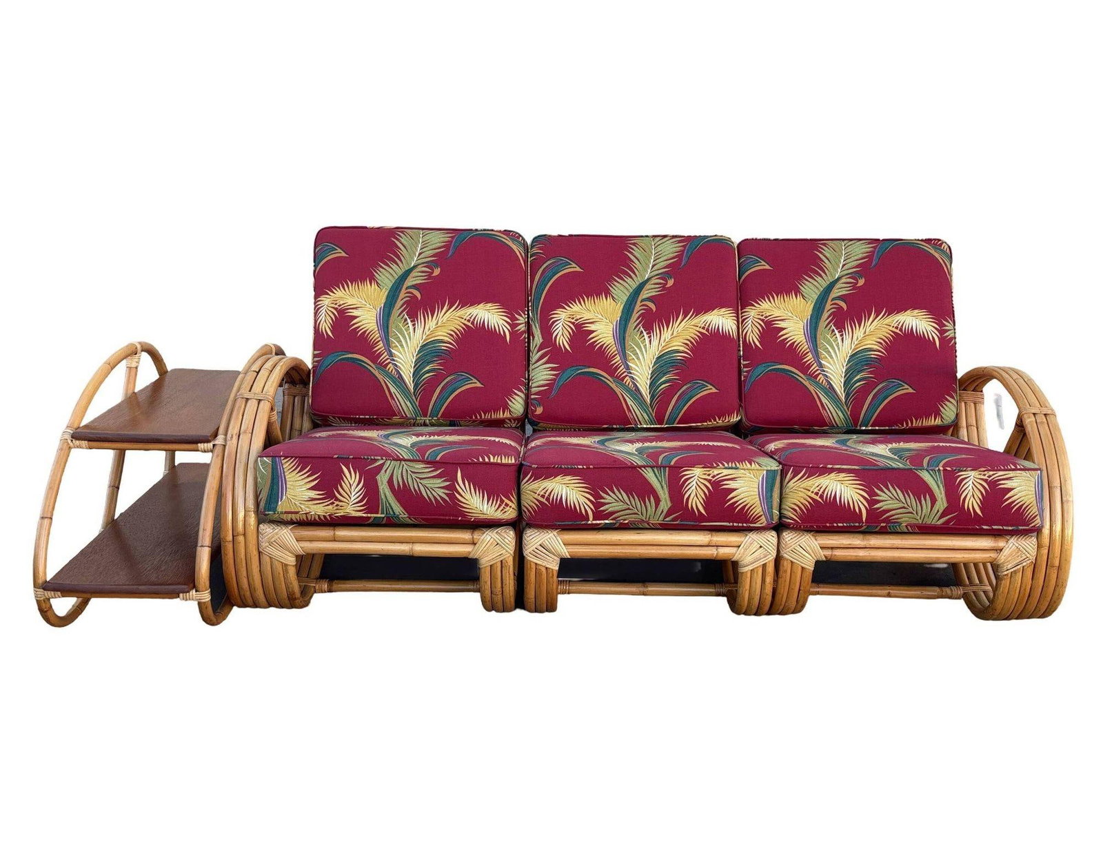 Restored Rattan 3-Strand Full Round Pretzel Sofa & Side Table Living Room Set - 14