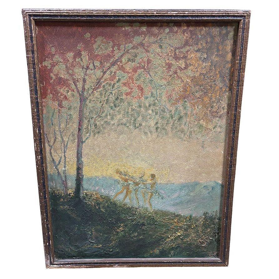 Original Fall Celebration Impression Painting Oil On Baord, Framed - 17