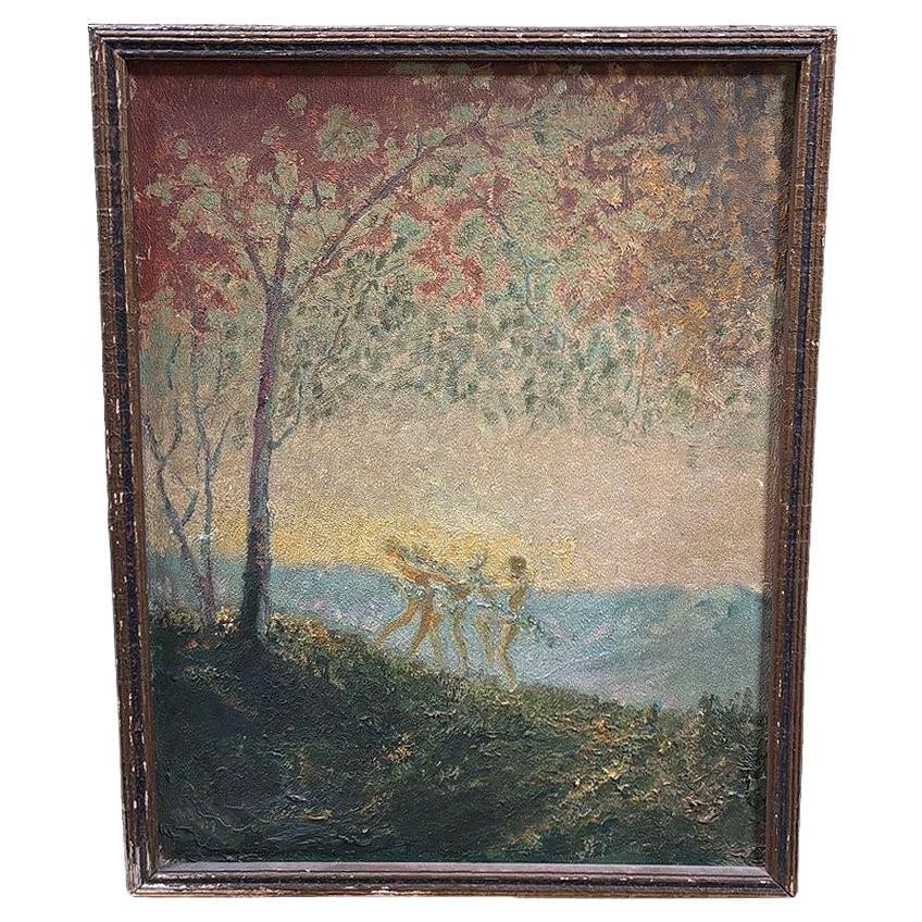 Original Fall Celebration Impression Painting Oil On Baord, Framed: Title: Original Fall Celebration Impression Painting Oil On Baord, Framed Description: Impression oil painting on board captures the joyous rhythm of girls dancing in a vibrant fall celebration,