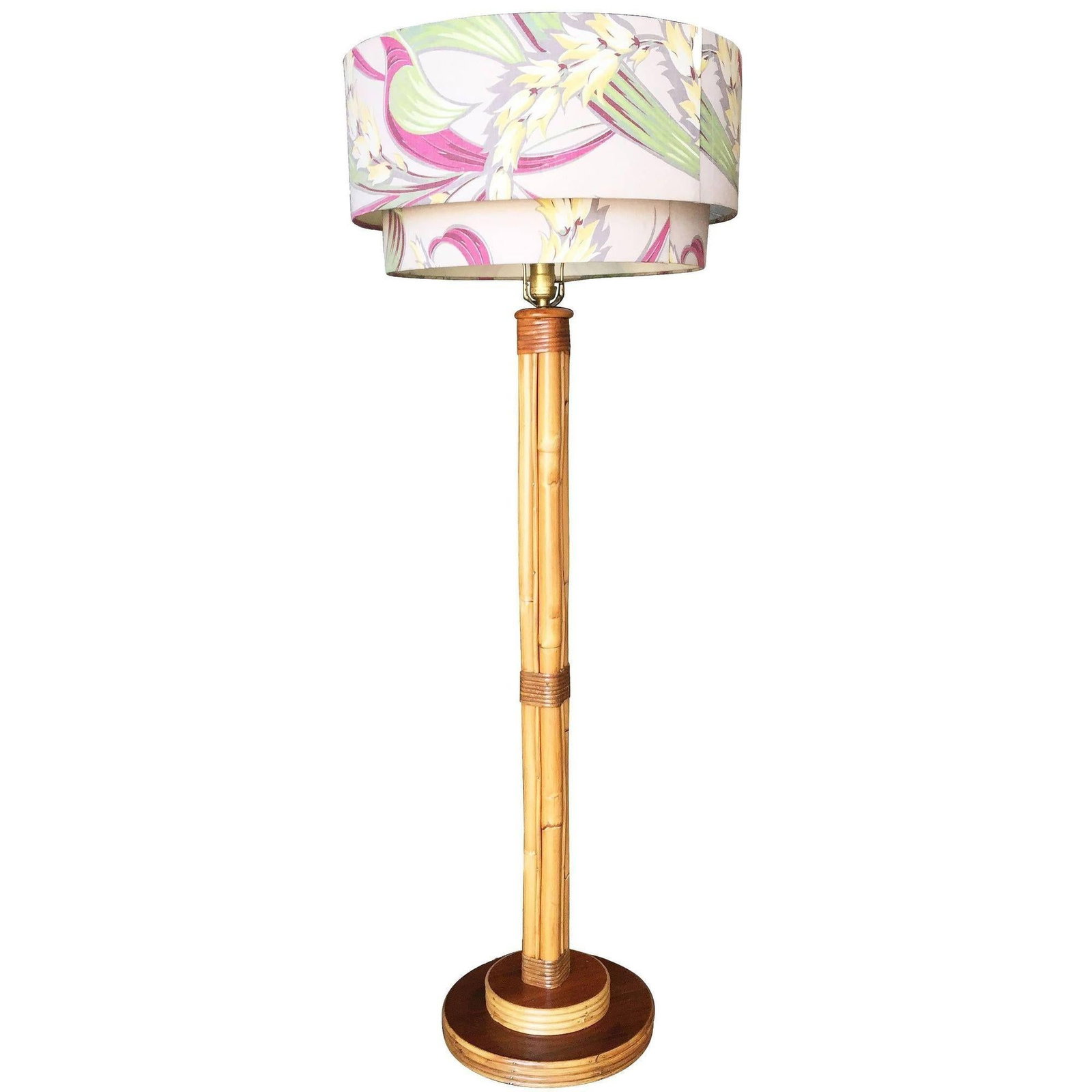 Restored Rattan & Mahogany Pole Floor Lamp - 15