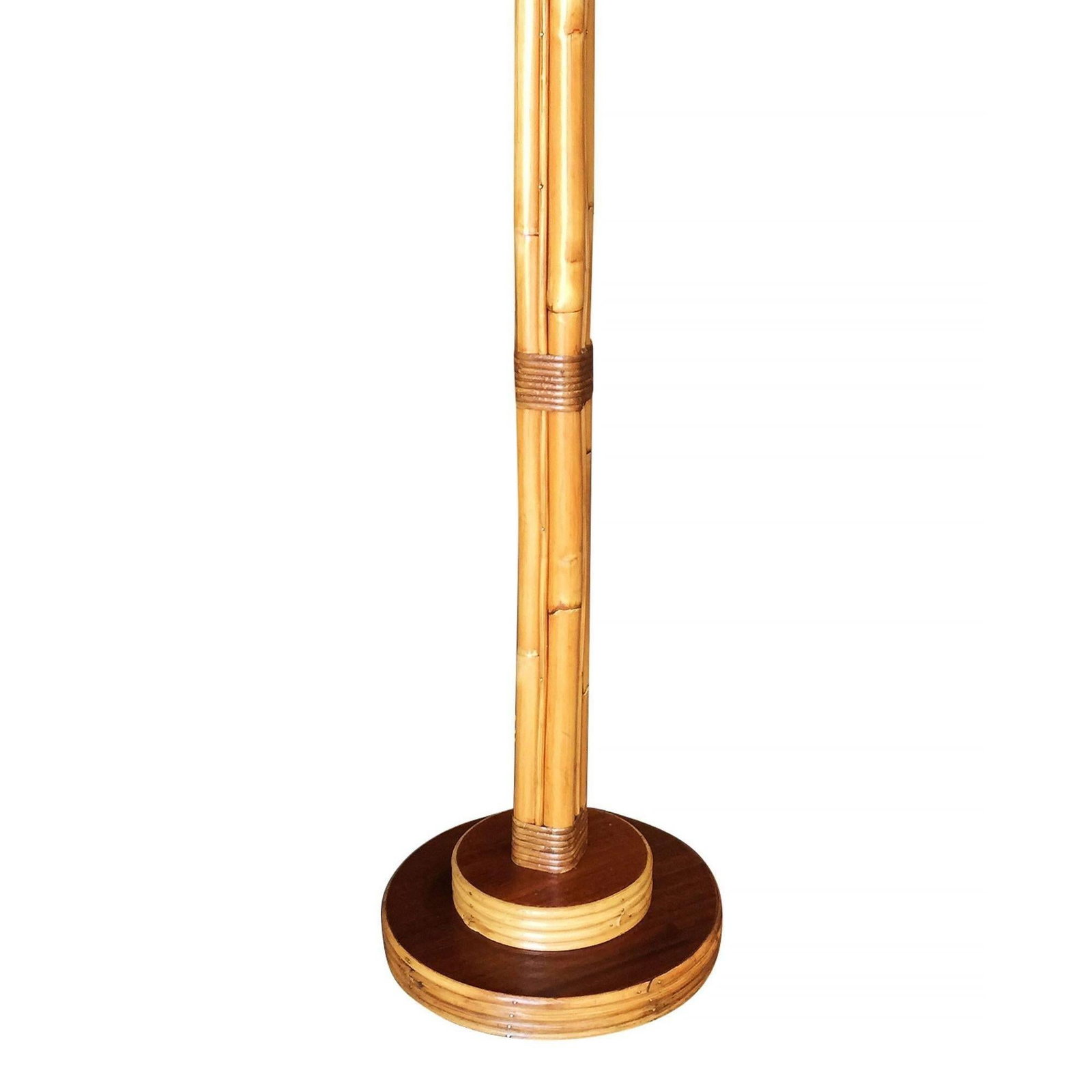Restored Rattan & Mahogany Pole Floor Lamp - 18