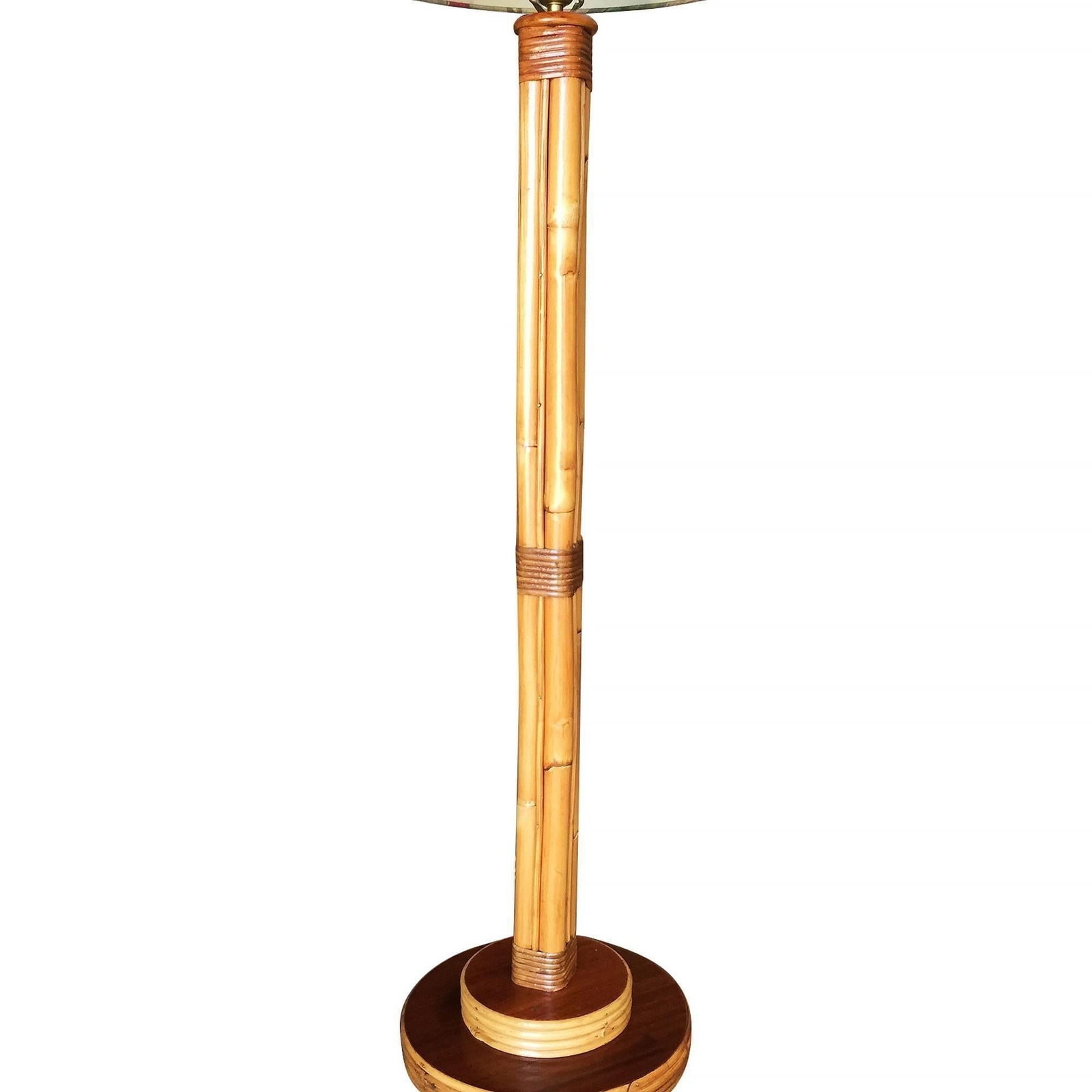 Restored Rattan & Mahogany Pole Floor Lamp - 3