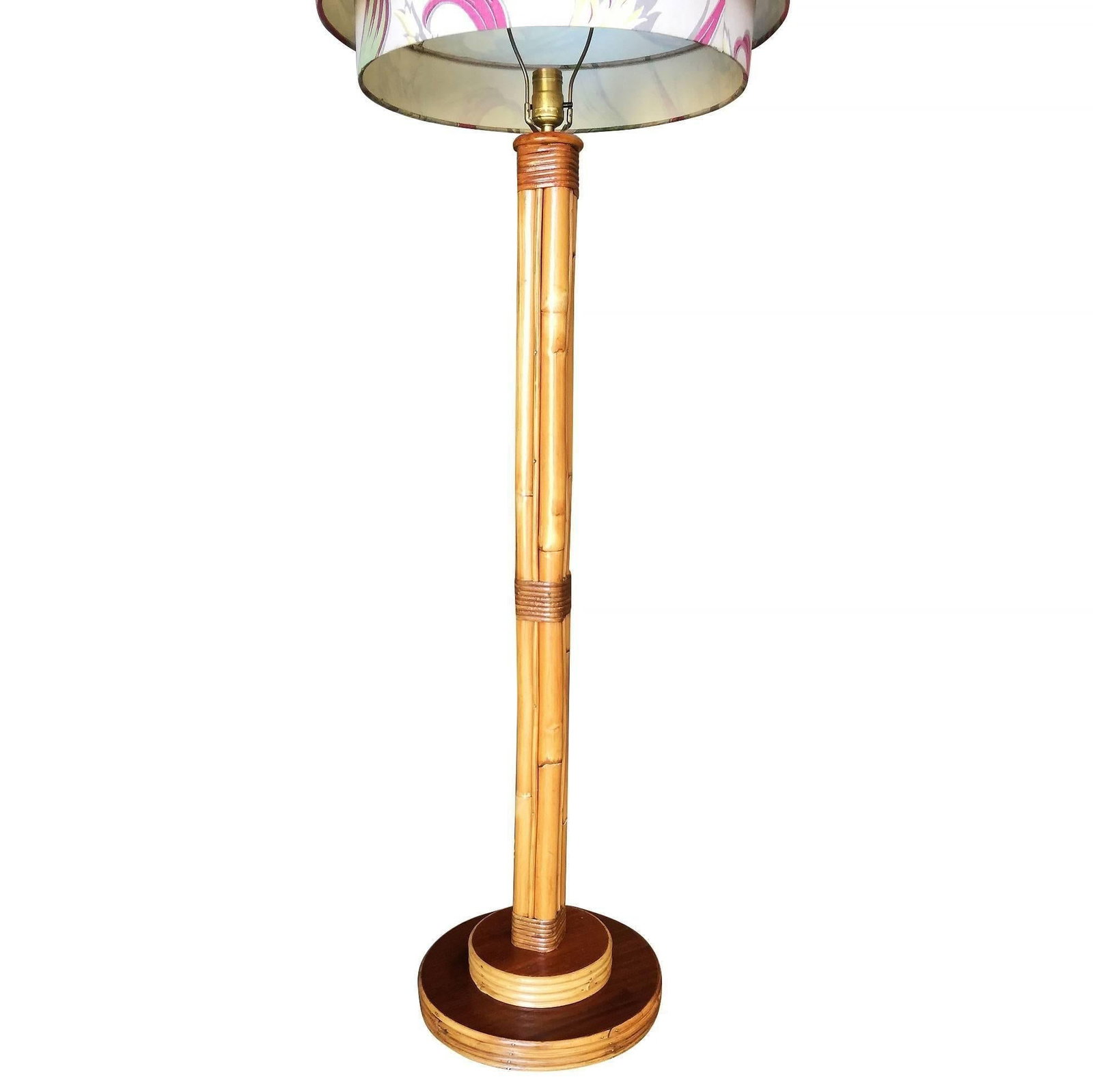 Restored Rattan & Mahogany Pole Floor Lamp - 9