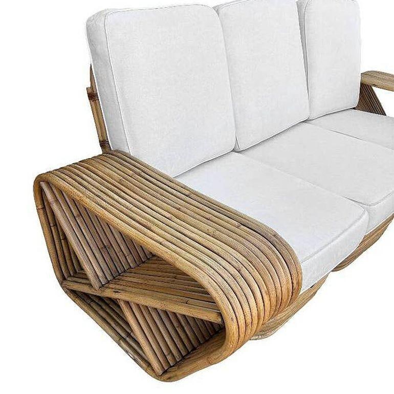 Restored Boutique-made "Big Pappa" 12 Strand Square Pretzel Rattan Sectional Sof - 11