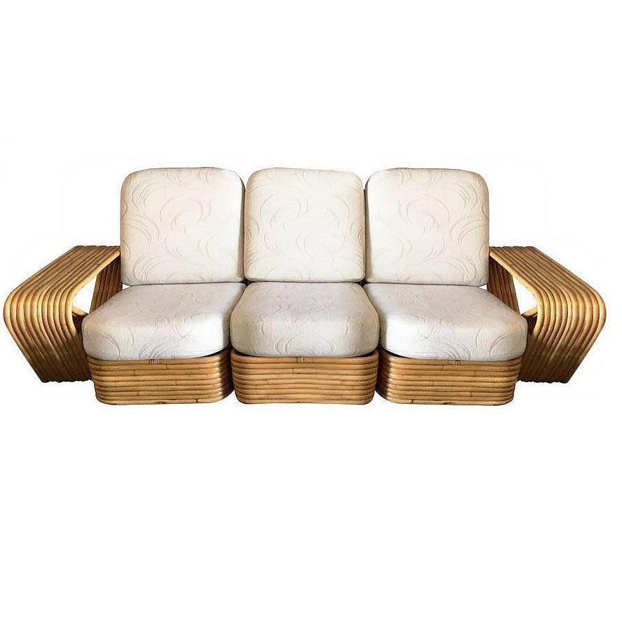 Restored Boutique-made "Big Pappa" 12 Strand Square Pretzel Rattan Sectional Sof - 16