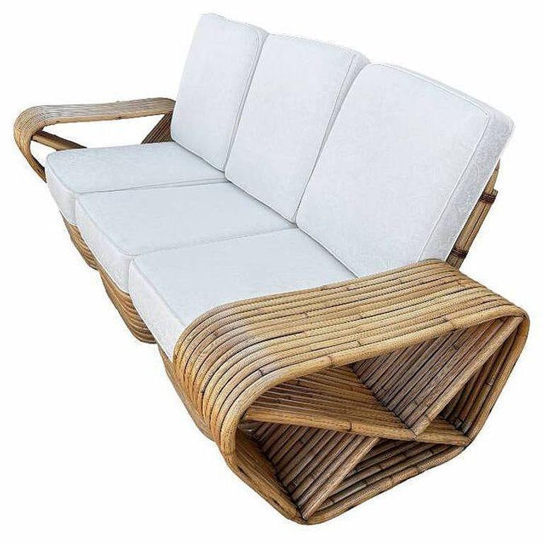 Restored Boutique-made "Big Pappa" 12 Strand Square Pretzel Rattan Sectional Sof - 9