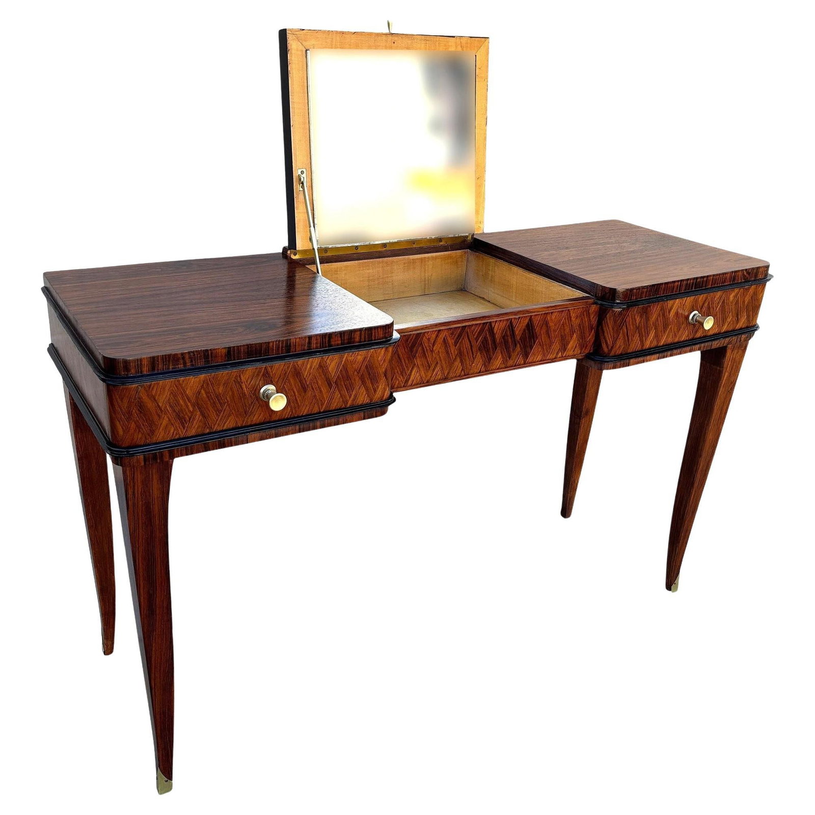 French Art Deco Flip Top Madagascar Rosewood & Brass Dressing Table Vanity - 20