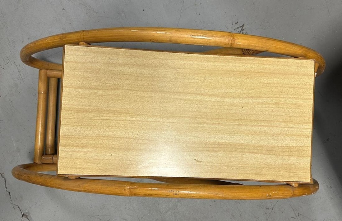 Restored 3/4 Pretzel "Grasshopper" Rattan Side Table w/ Formica Tops Set of 2 - 11