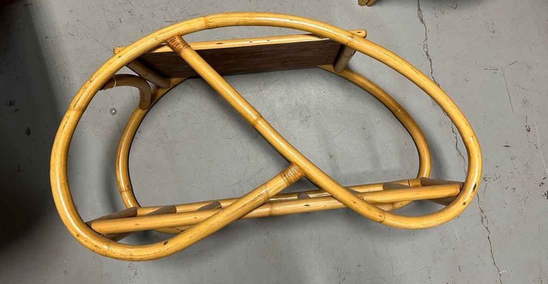 Restored 3/4 Pretzel "Grasshopper" Rattan Side Table w/ Formica Tops Set of 2 - 13