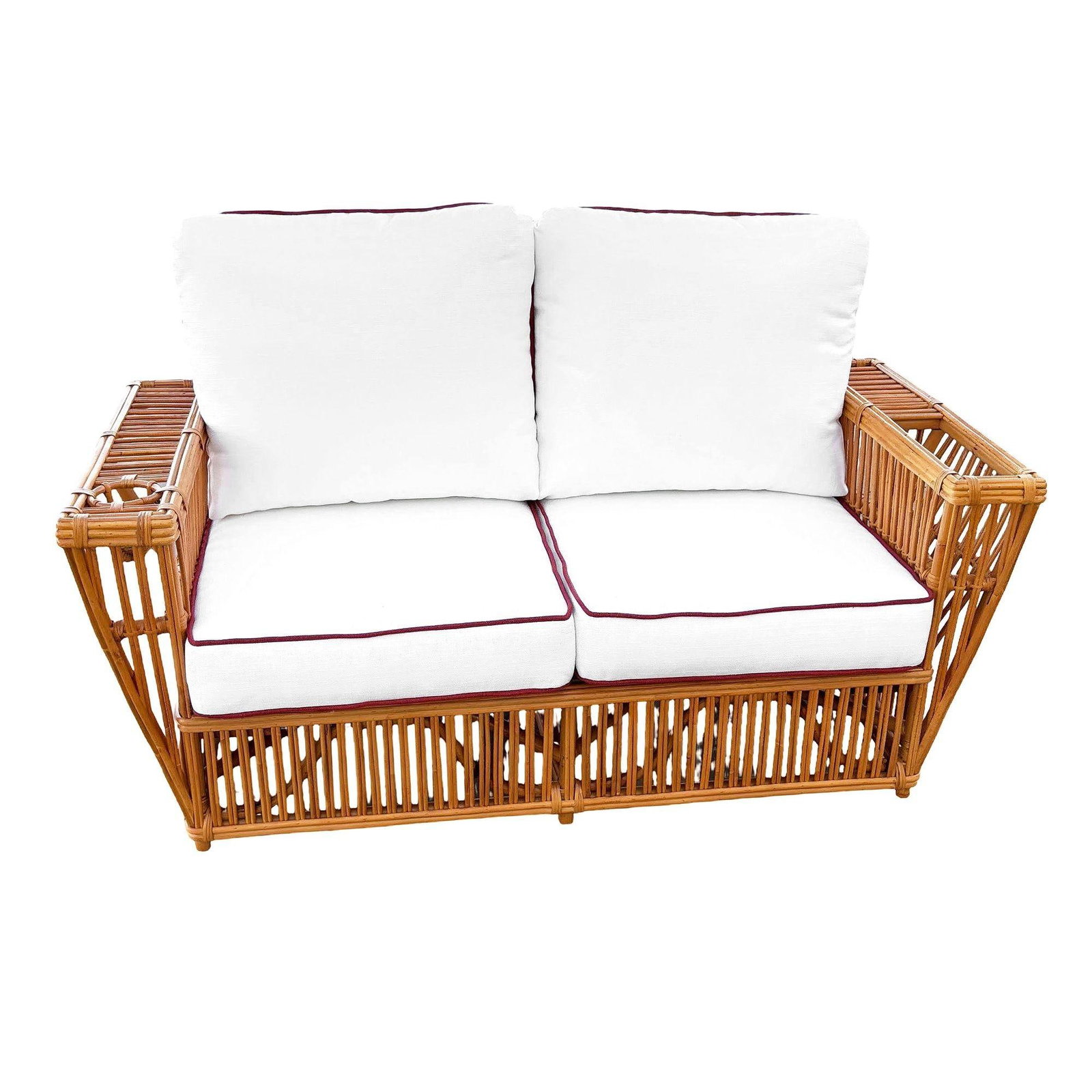 Art Deco Style "Presidents" Stick Reed Rattan 2-Seat Settee Sofa - 2