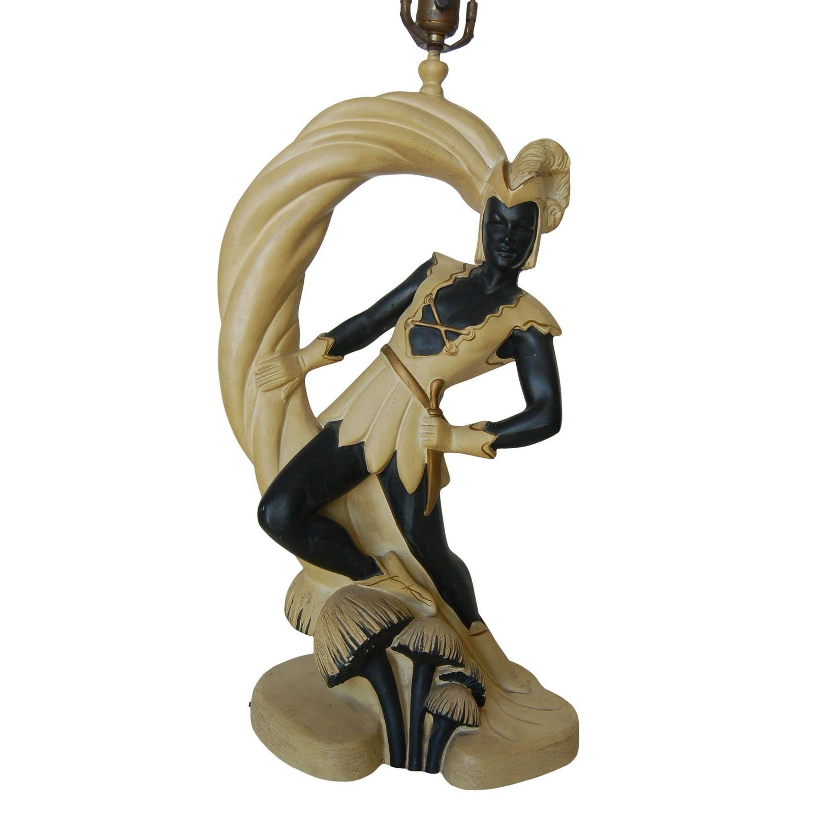 Saxon Crusader Robin Hood Chalkware Sculpture Continental Table Lamp, Pair - 20