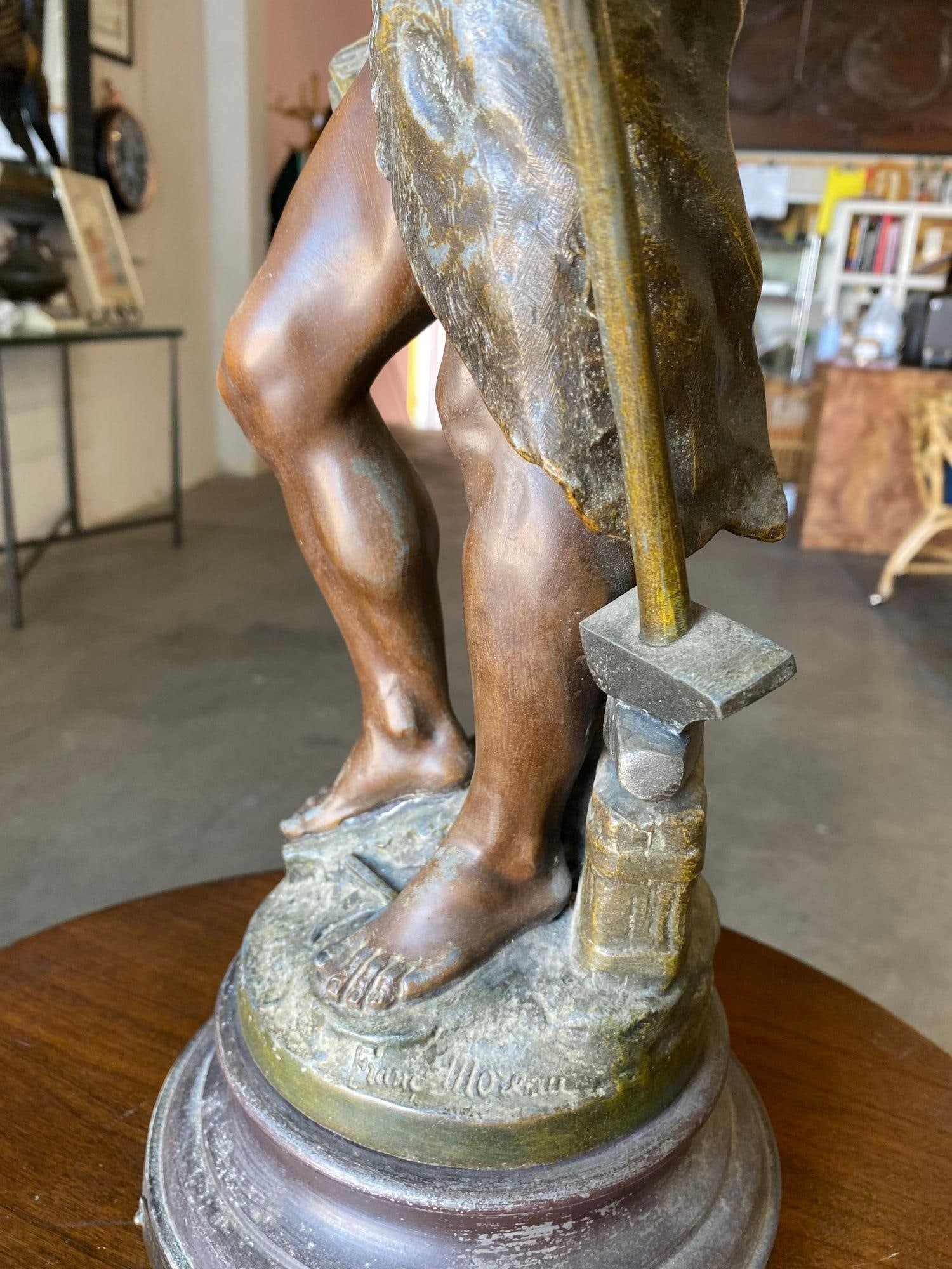 French "Le Travail" Hammership Spelter Sculpture by Francois Moreau, Circa 1900 - 15