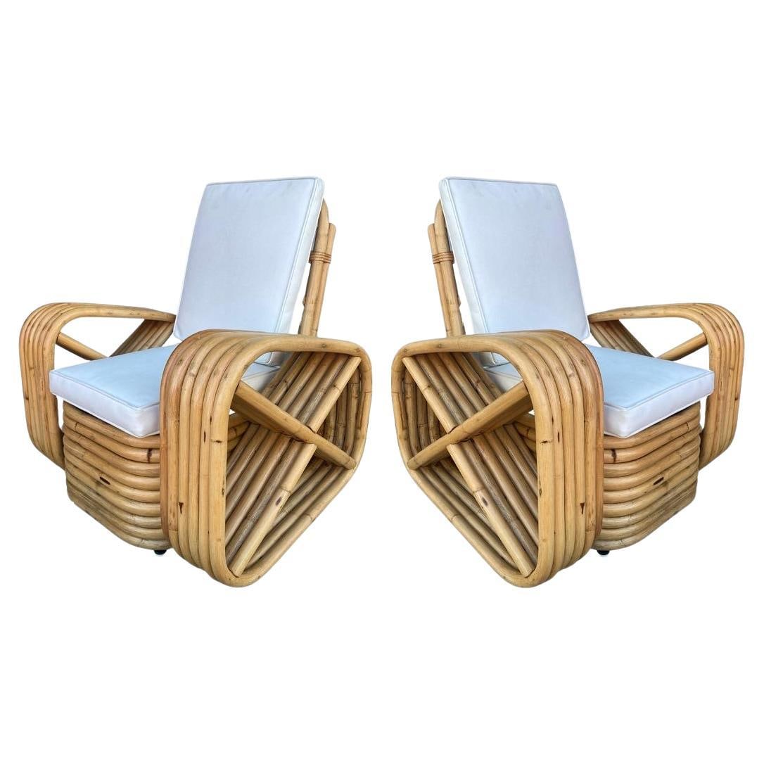 Restored Child Size Six-Strand Square Pretzel Rattan Lounge Chair, Pair - 14