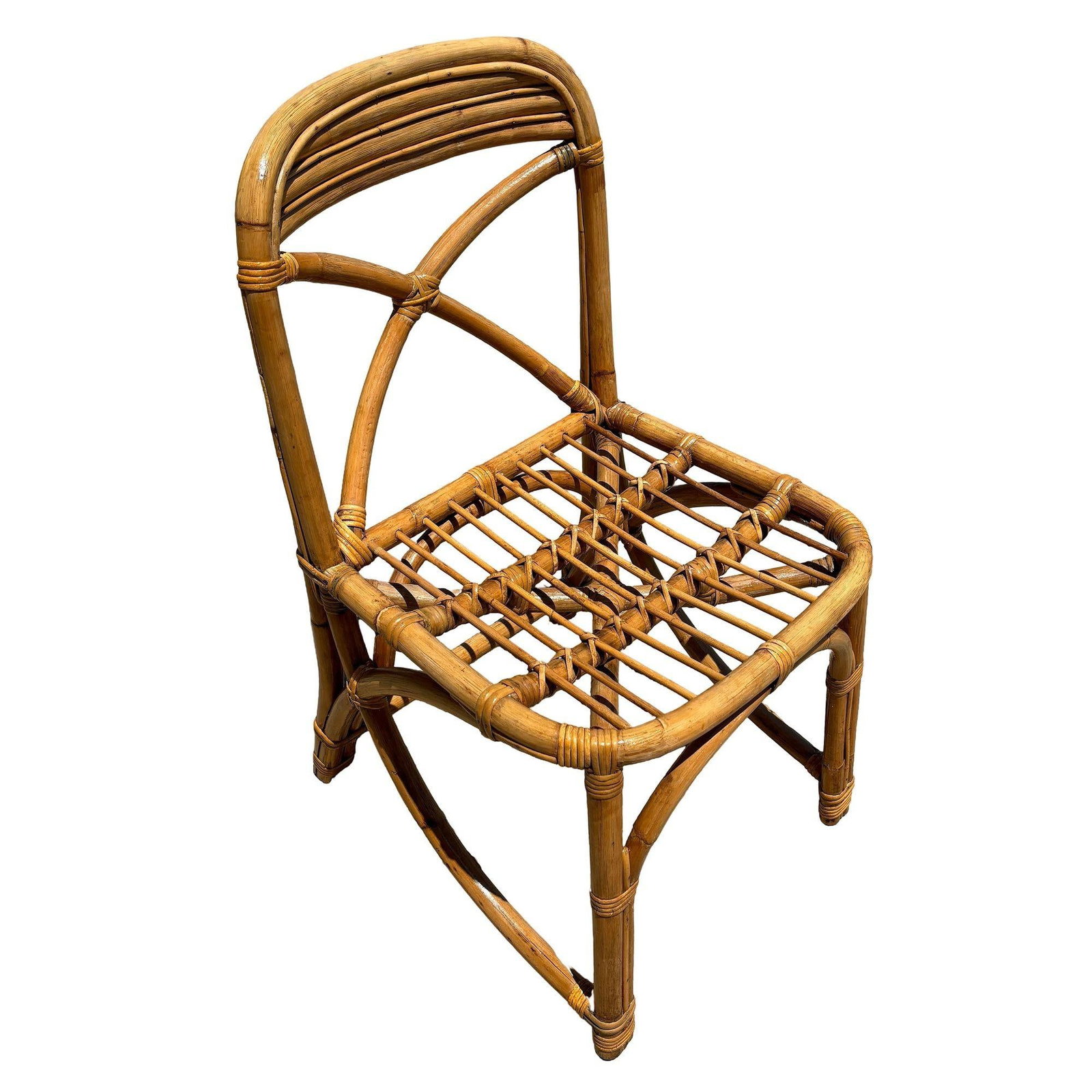Restored Mid-century Rattan Dining Side Chairs with "X" Back - 17