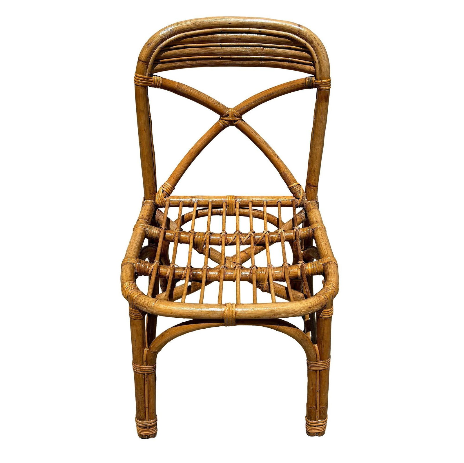 Restored Mid-century Rattan Dining Side Chairs with "X" Back - 18