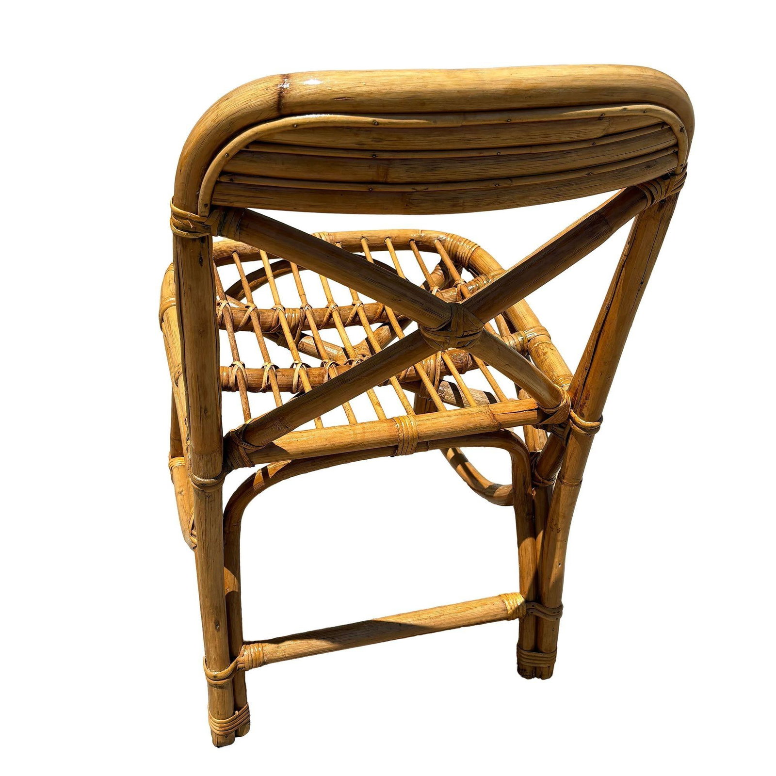 Restored Mid-century Rattan Dining Side Chairs with "X" Back - 4