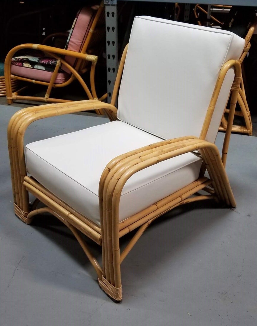 Restored 4-Strand Staple Arm Rattan Lounge Chair by Paul Laszlo - 11