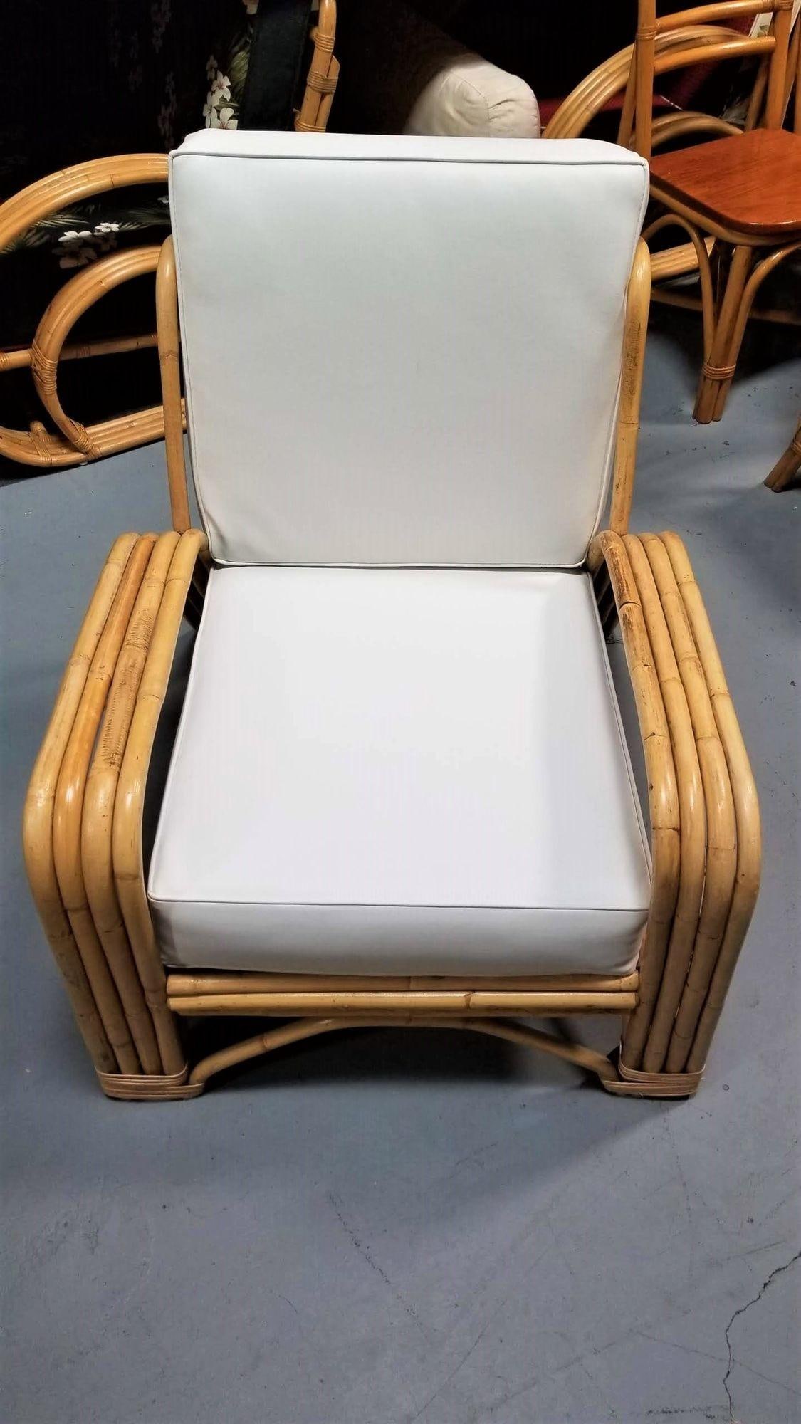 Restored 4-Strand Staple Arm Rattan Lounge Chair by Paul Laszlo - 8