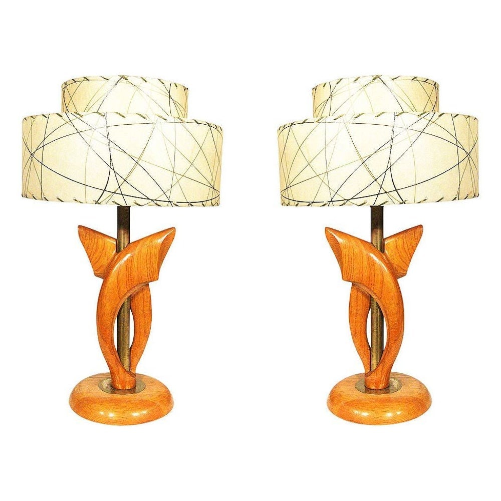Yasha Heifetz Free-Form Oak and Brass Table Lamps, Pair (1 of 19)