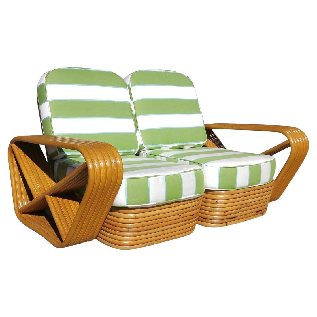 Restored Art Deco Square Pretzel Rattan Sectional Settee - 7