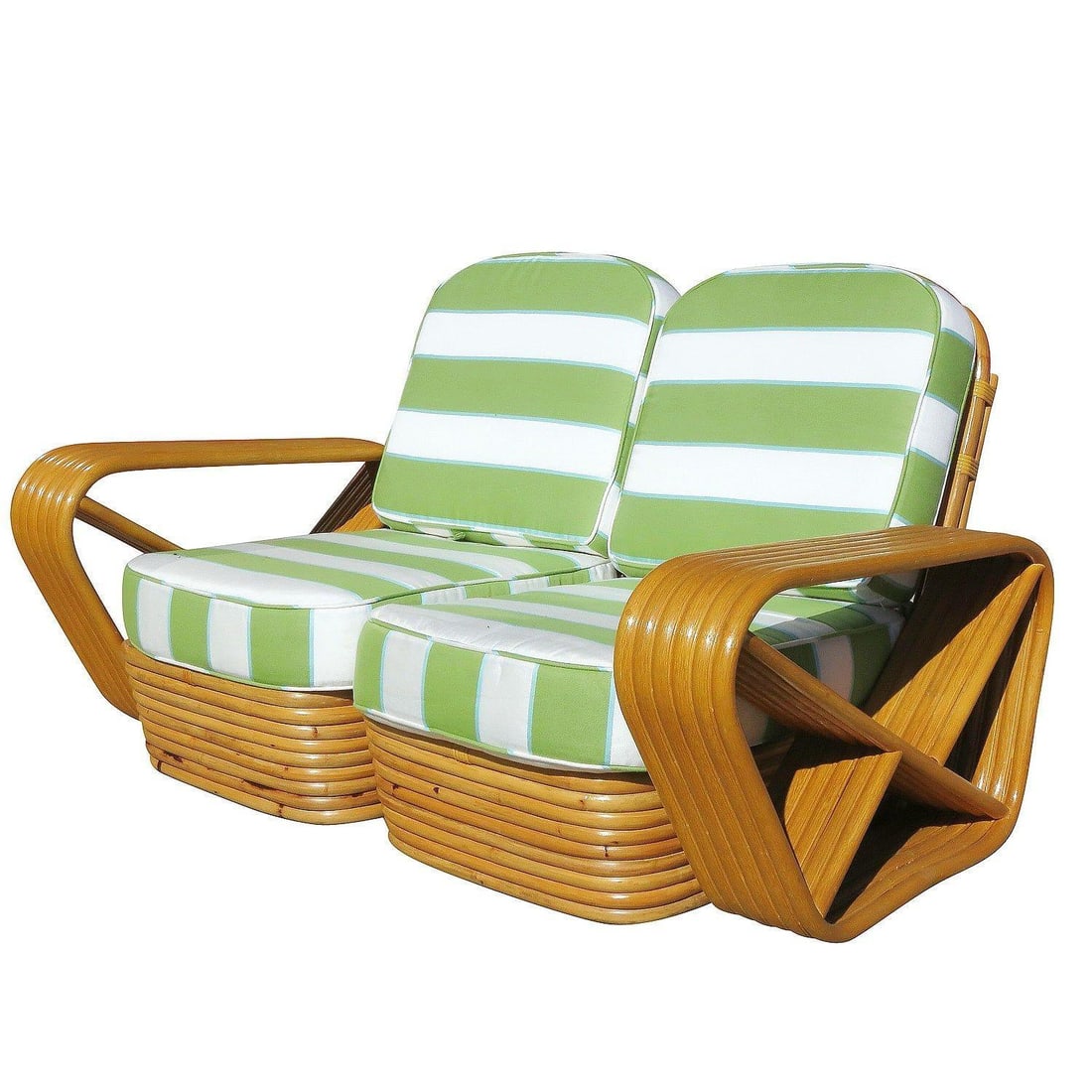 Restored Art Deco Square Pretzel Rattan Sectional Settee - 9