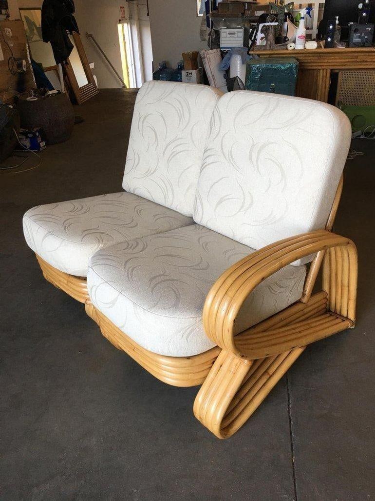 Restored Quad Strand "R" Arm 2 Seat Rattan Corner Sofa with Side Table - 11