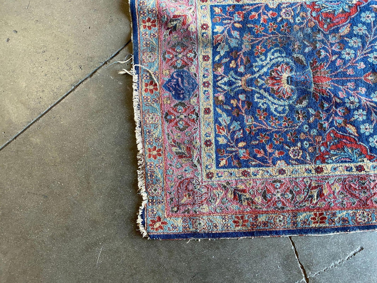 Hand Knotted Floral Blue / Red Silk Persian Rug - 11