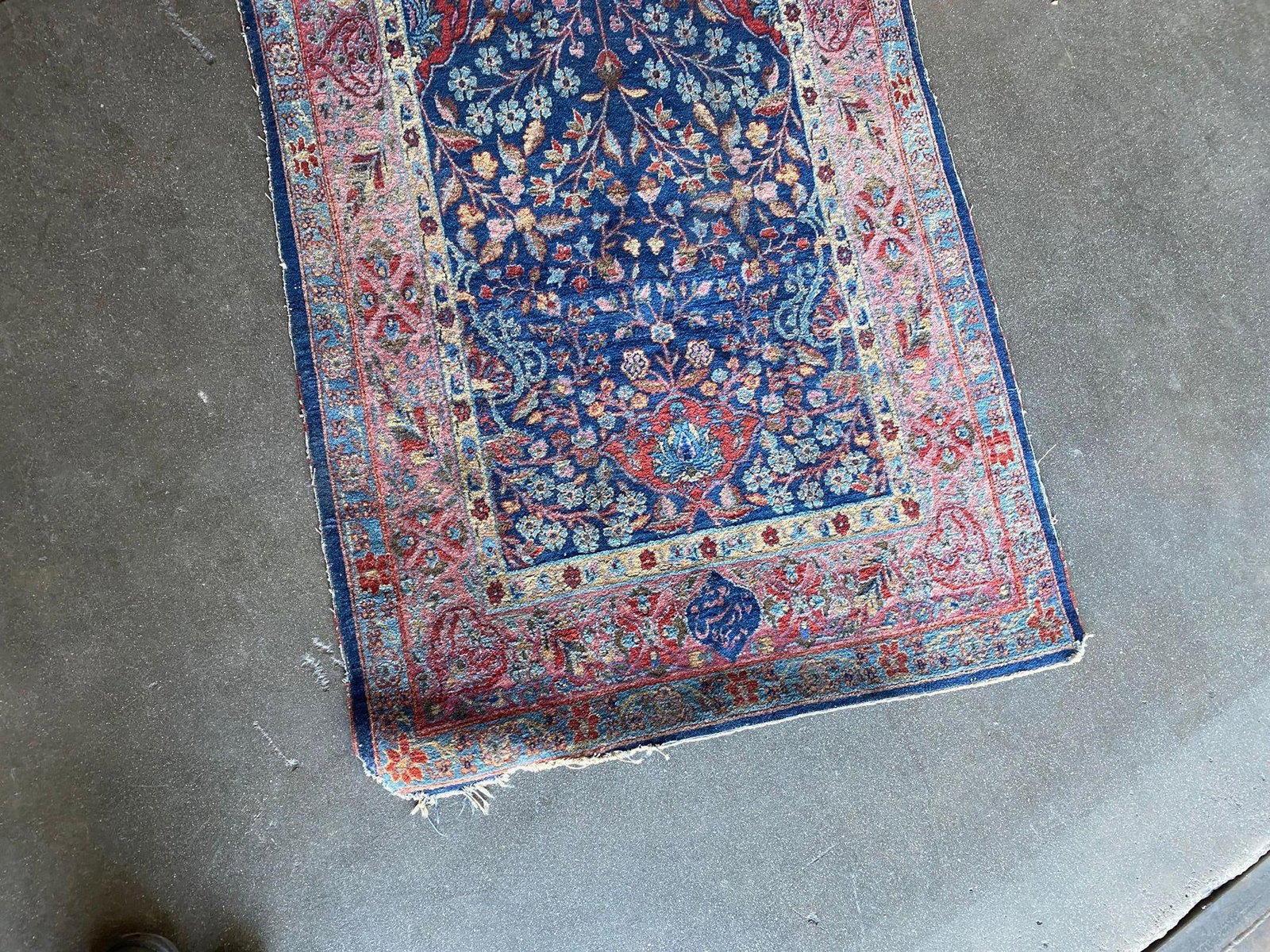 Hand Knotted Floral Blue / Red Silk Persian Rug - 4