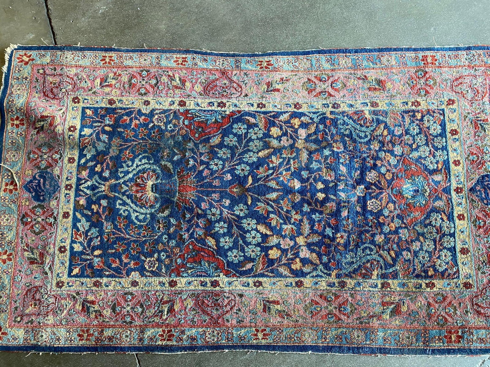 Hand Knotted Floral Blue / Red Silk Persian Rug - 6