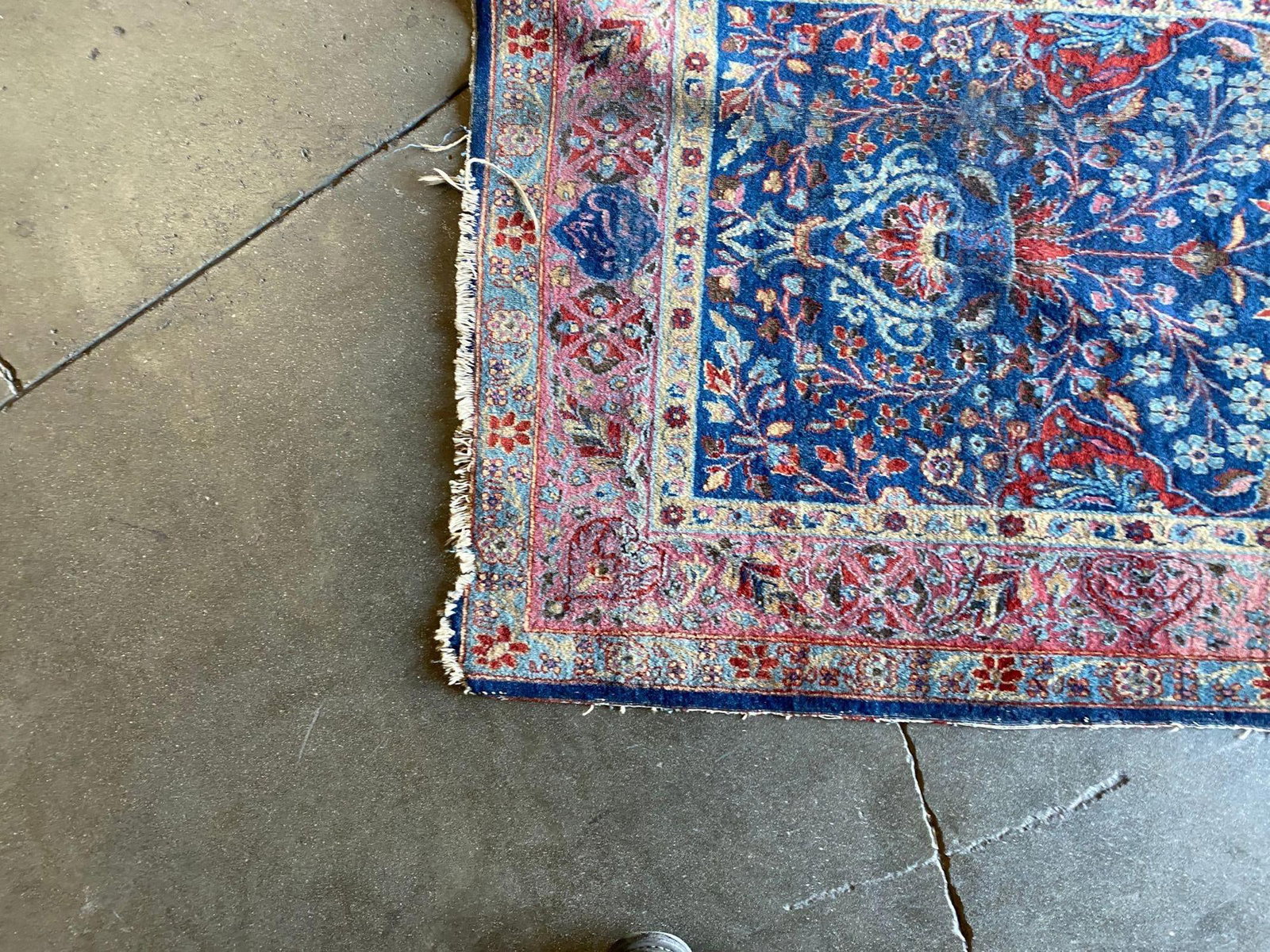 Hand Knotted Floral Blue / Red Silk Persian Rug - 9