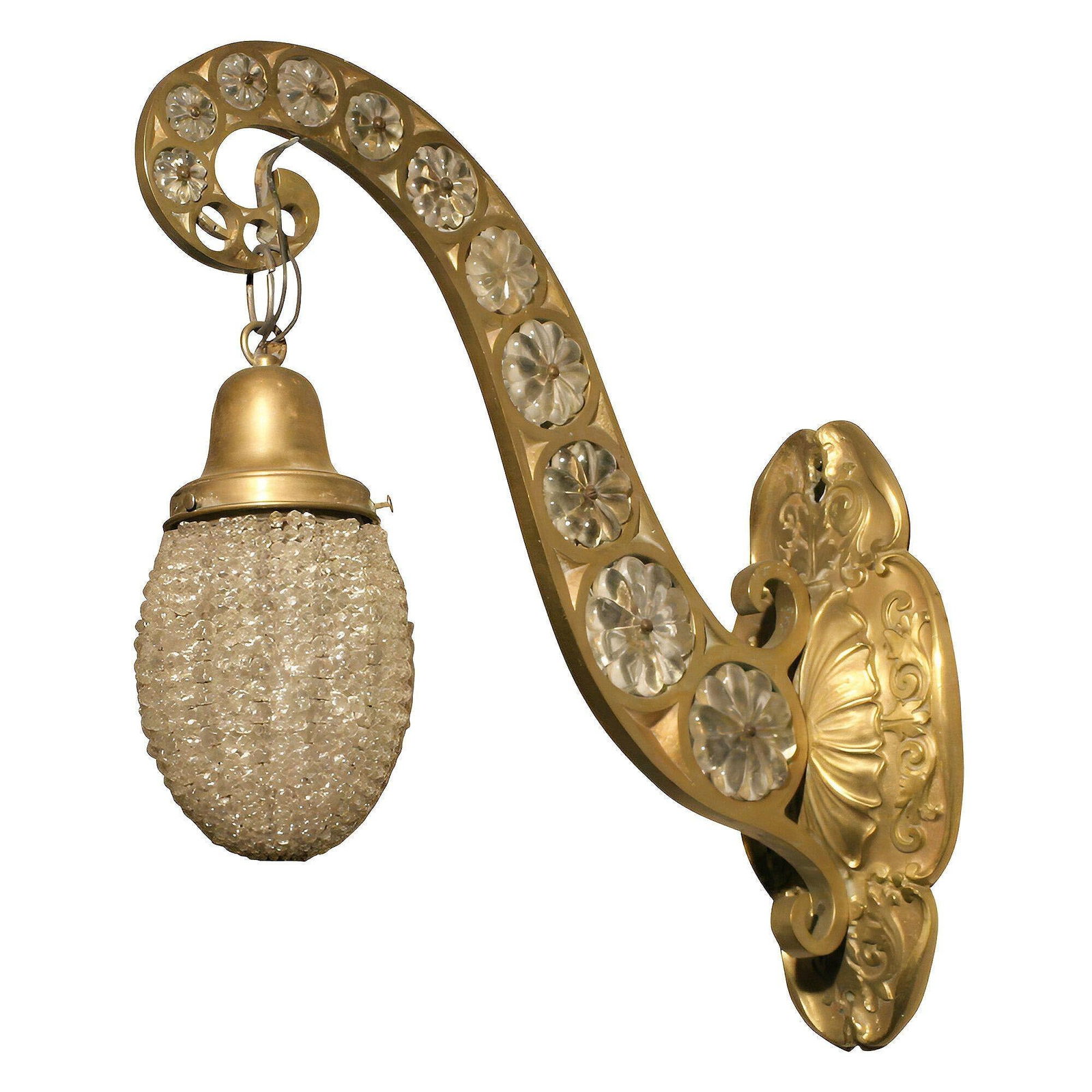 Belle Epoque Electric Scrolling Brass Crystal Sconce w Beaded Shade, 2 Available - 12