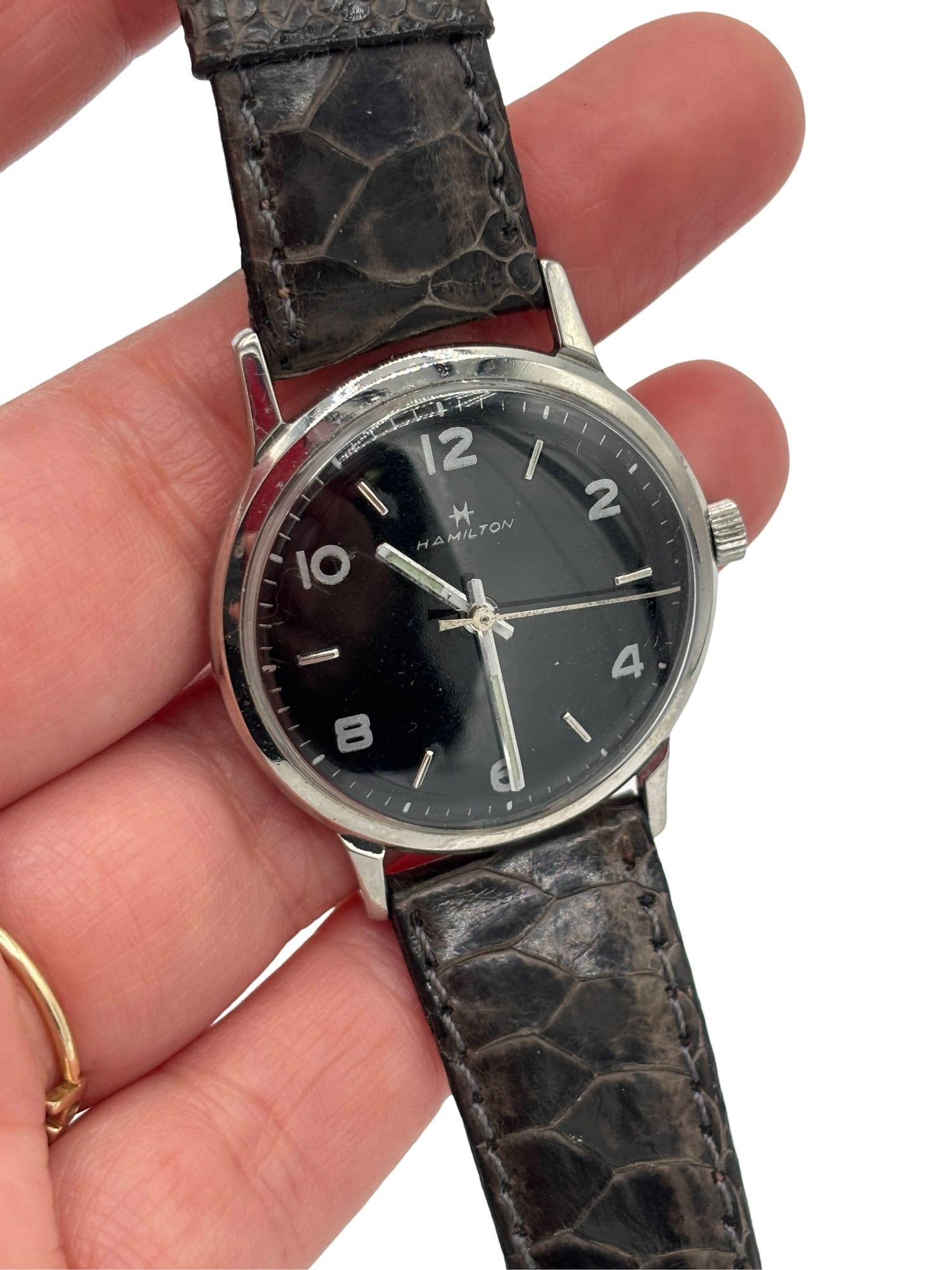 1950 Hamilton Thin-O-Matic Wristwatch w/ Black Dial on Leather Band - 11