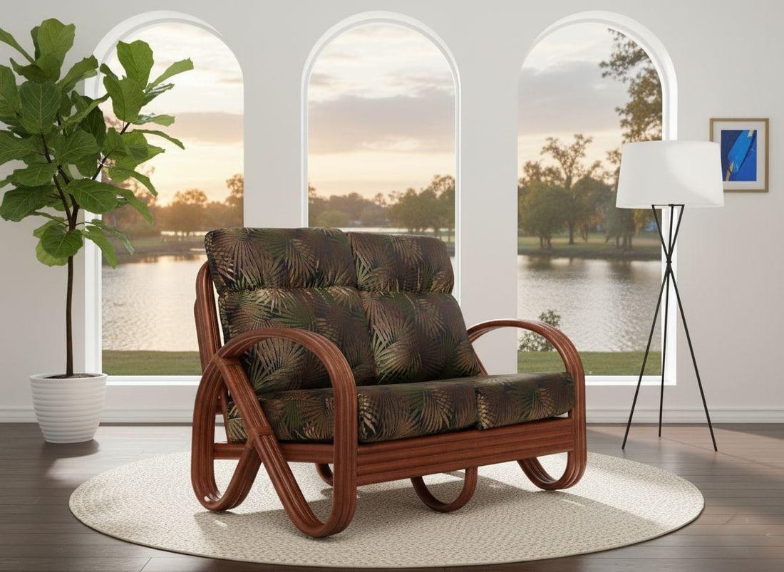 Modernist 3-Strand 3/4 Pretzel "Kauai" Rattan Settee Sofa - 5