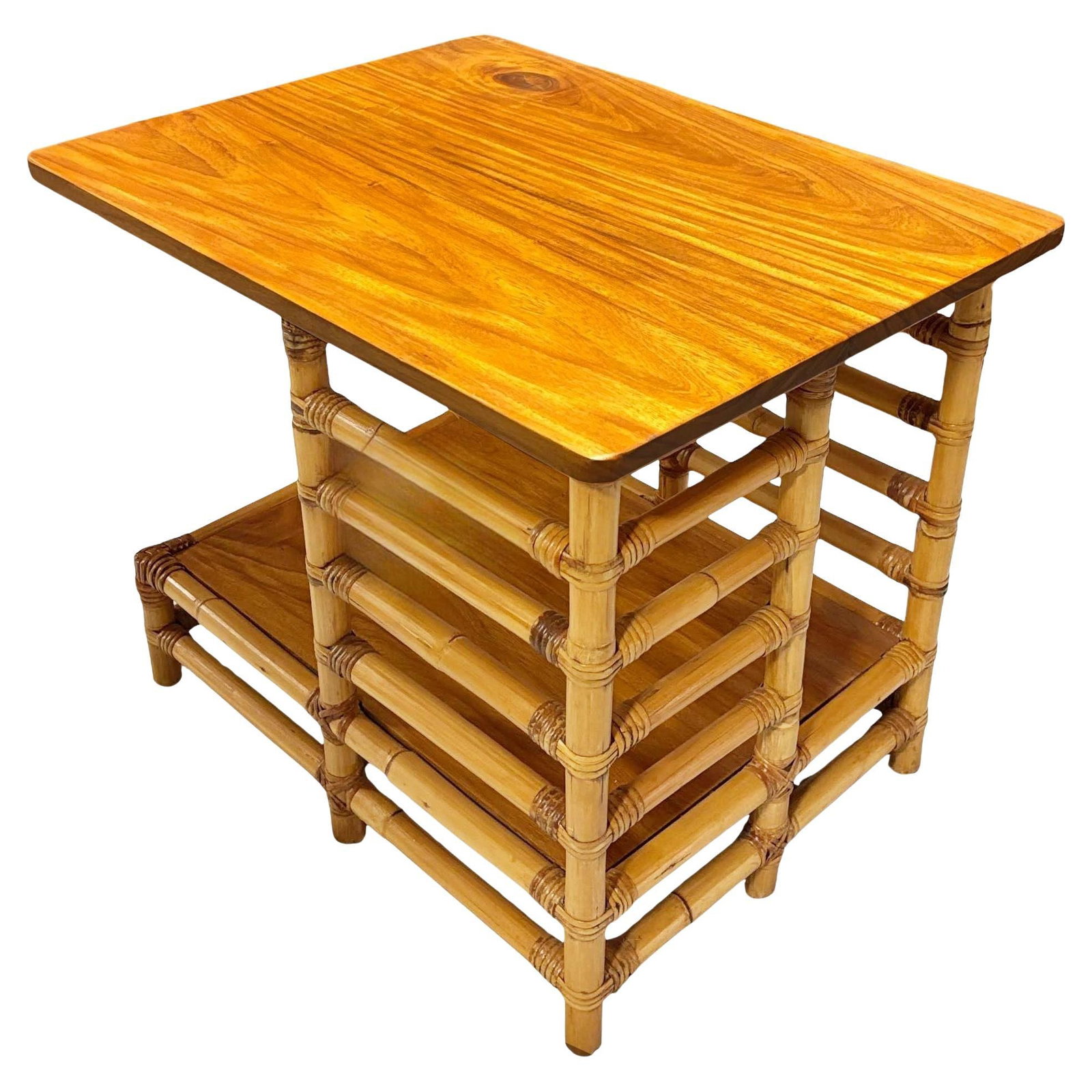 Restored "Jacob's Ladder" Asymmetric Rattan Side Table (1 of 5)