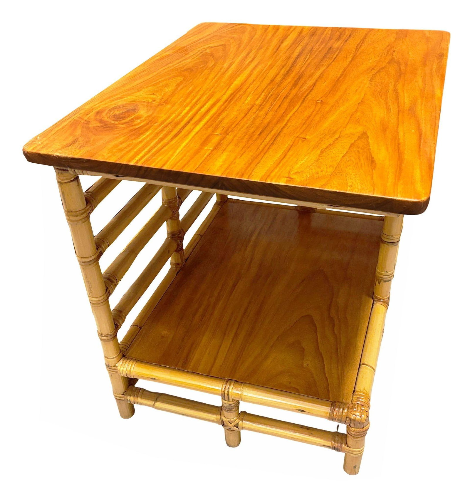 Restored "Jacob's Ladder" Asymmetric Rattan Side Table - 3