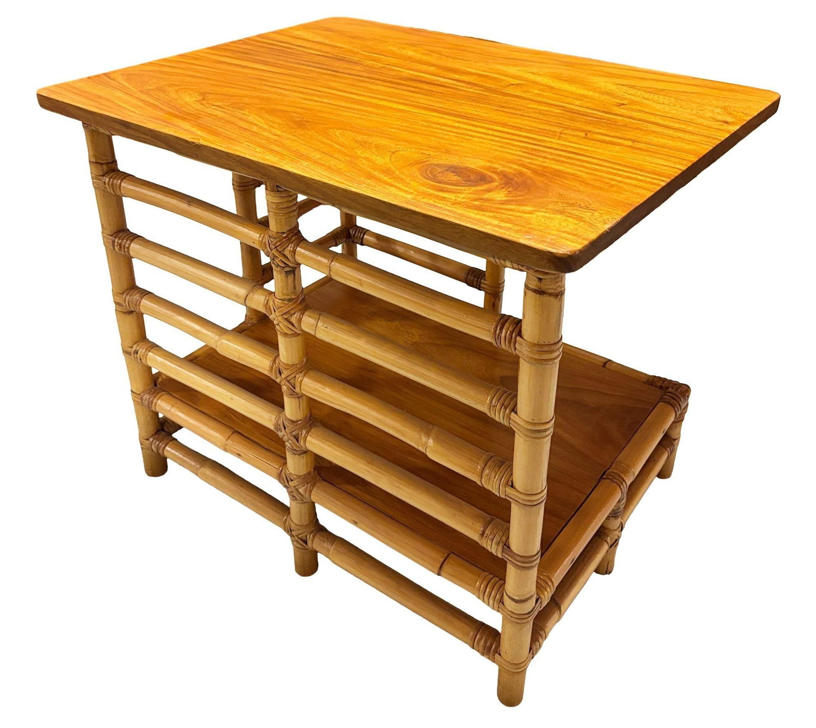 Restored "Jacob's Ladder" Asymmetric Rattan Side Table - 4