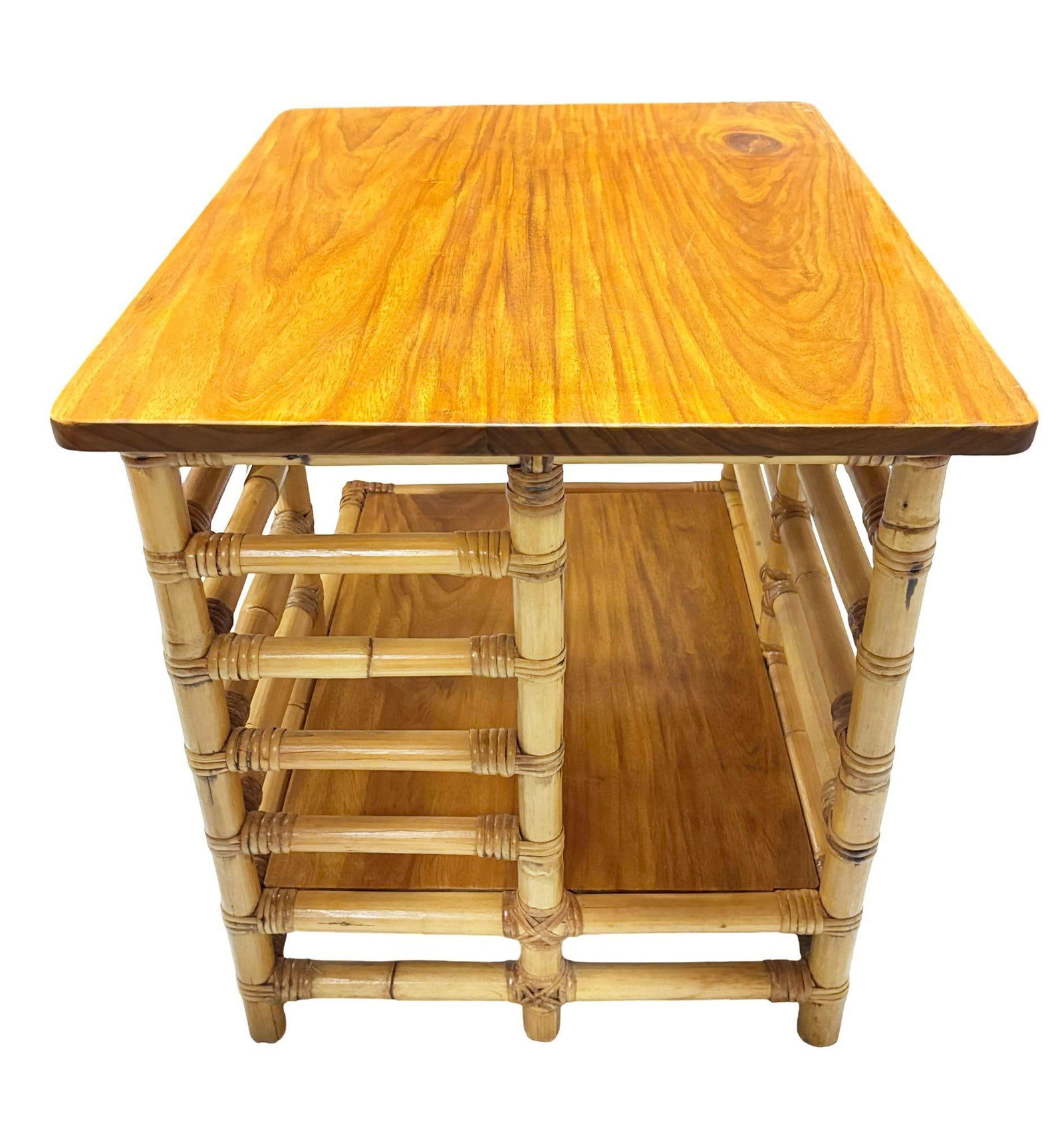 Restored "Jacob's Ladder" Asymmetric Rattan Side Table - 5