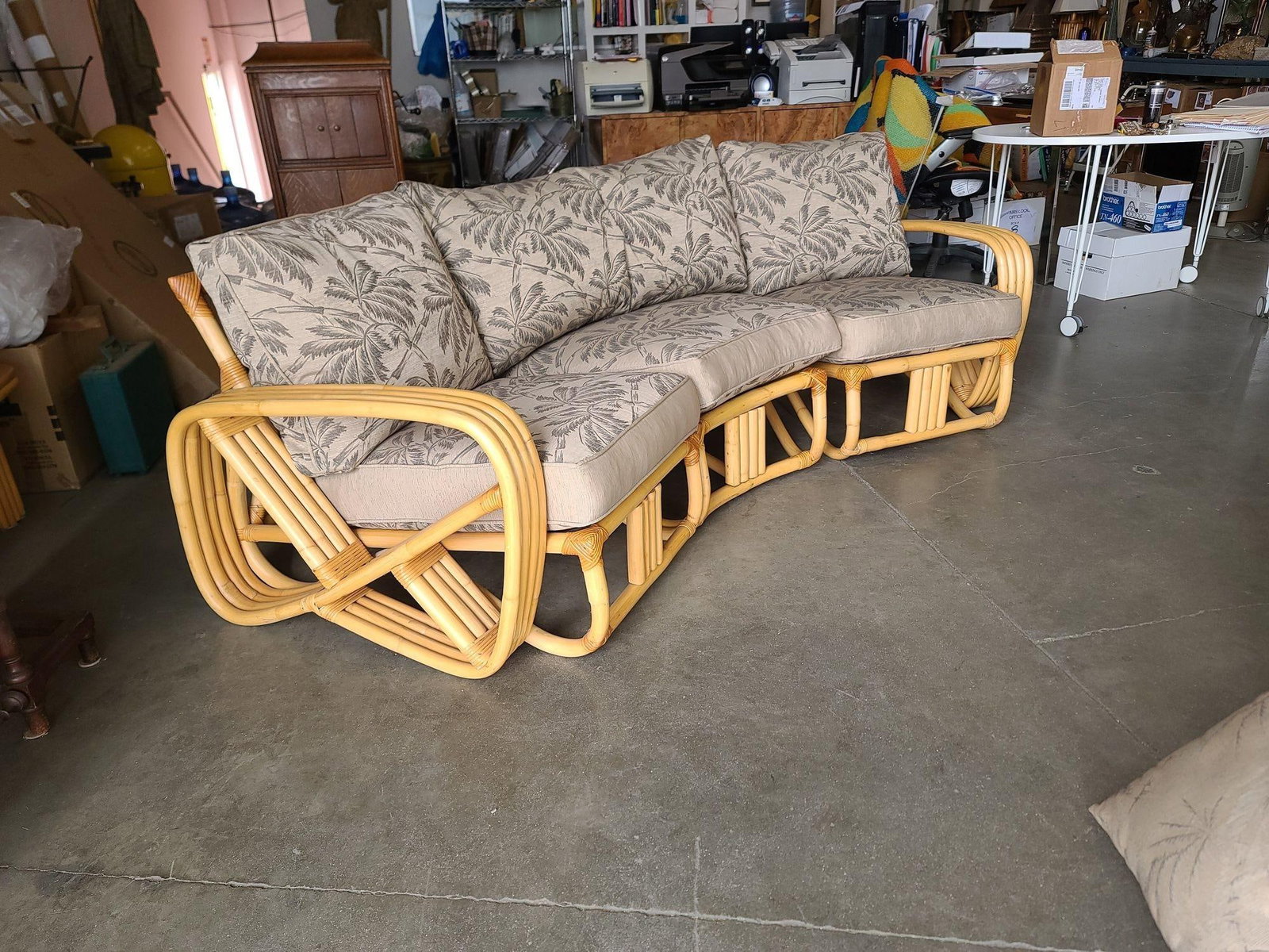 Impeccably Restored Paul Frankl Four Strand Rattan 4 Seat Corner Sectional So - 8