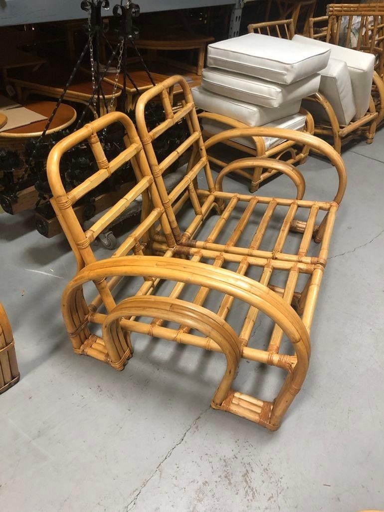 Restored Mid-century Rattan Double Horseshoe Settee Sofa, Pair - 10