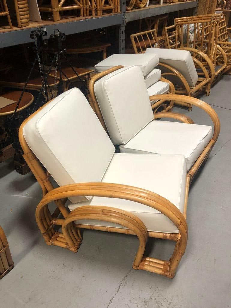 Restored Mid-century Rattan Double Horseshoe Settee Sofa, Pair - 8