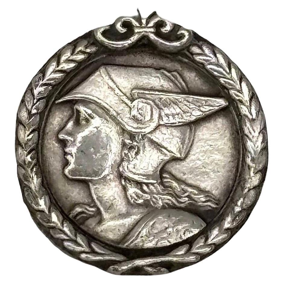 French Pewter Art Deco Medallion Struck with the Face of Mercury Pedant Pin: Title: French Pewter Art Deco Medallion Struck with the Face of Mercury Pedant Pin Description: French Art Deco pewter medallion struck with the face of mercury pedant. The finely detailed design