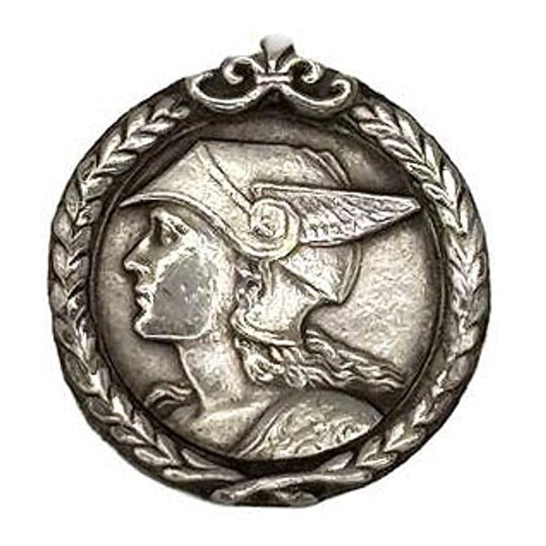 French Pewter Art Deco Medallion Struck with the Face of Mercury Pedant Pin - 5