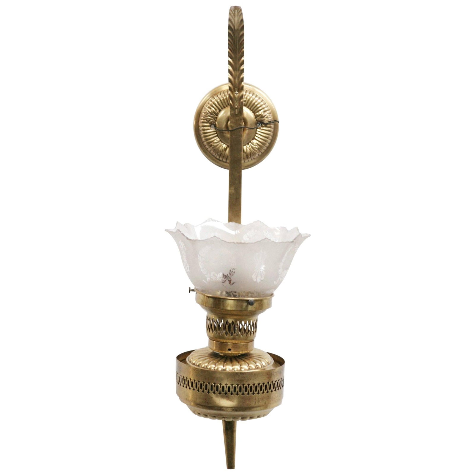 Victorian Brass Electric Converted Oil Lamp Wall Sconce, 5 Available - 2